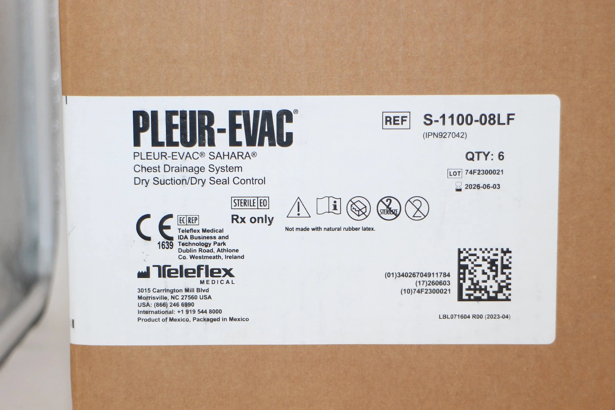 Teleflex | S-1100-08LF | PLEUR-EVAC SAHARA Chest Drainage System Dry Suction/Dry Seal Control