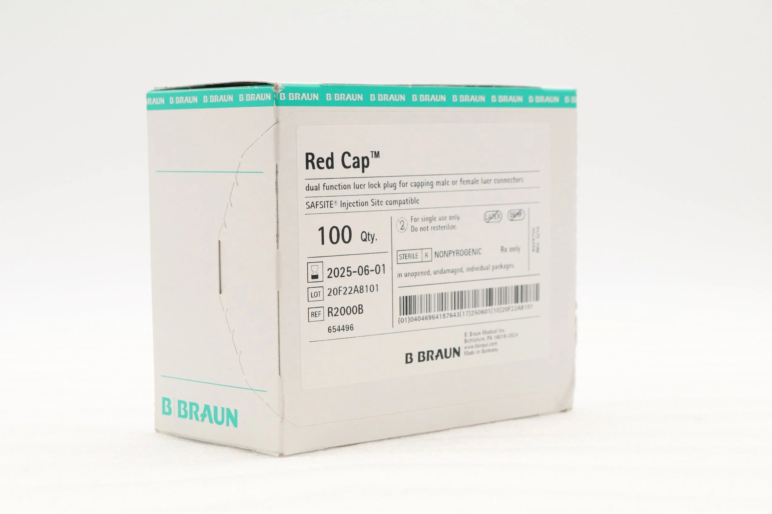 B Braun | R2000B | Disposable Dual Function Luer Lock Plug for Capping Male or Female Luer Connectors, Red Cap