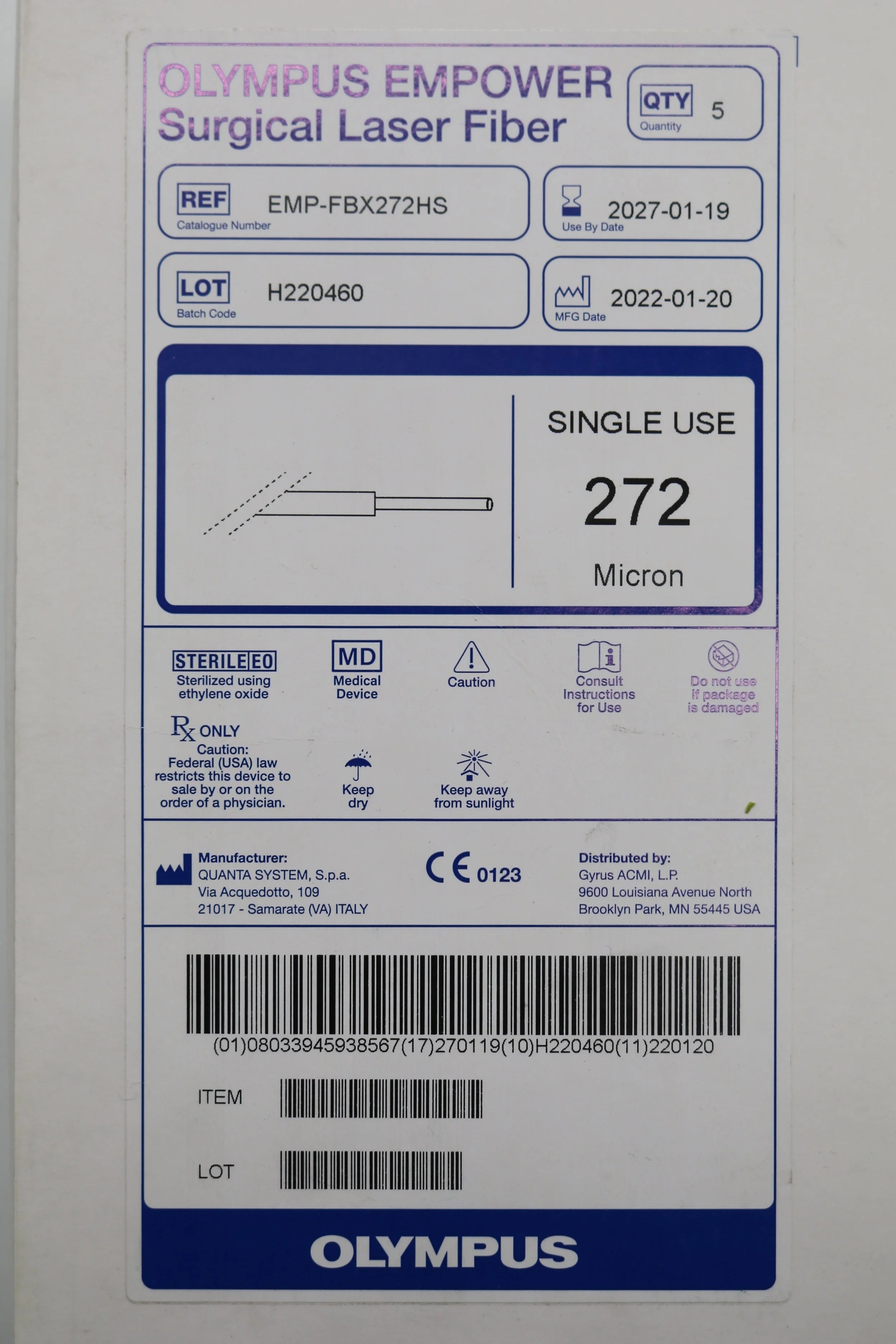 Olympus | EMP-FBX272HS | EMPOWER Surgical Laser Fiber 272 micron