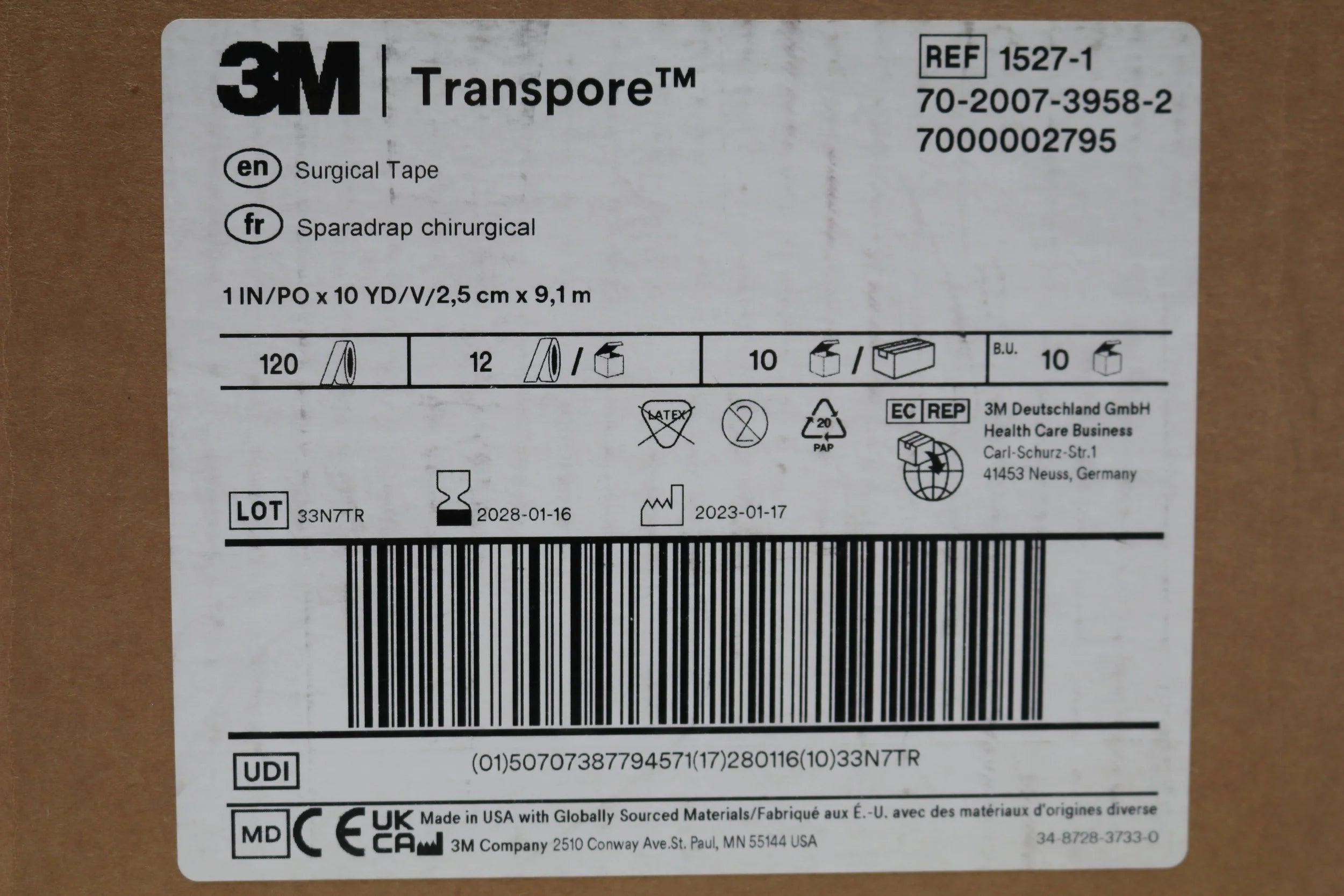 3M | 1527-1 | Transpore Surgical Tape 1 in x 10 yd (2.5 cm x 9.1 m)