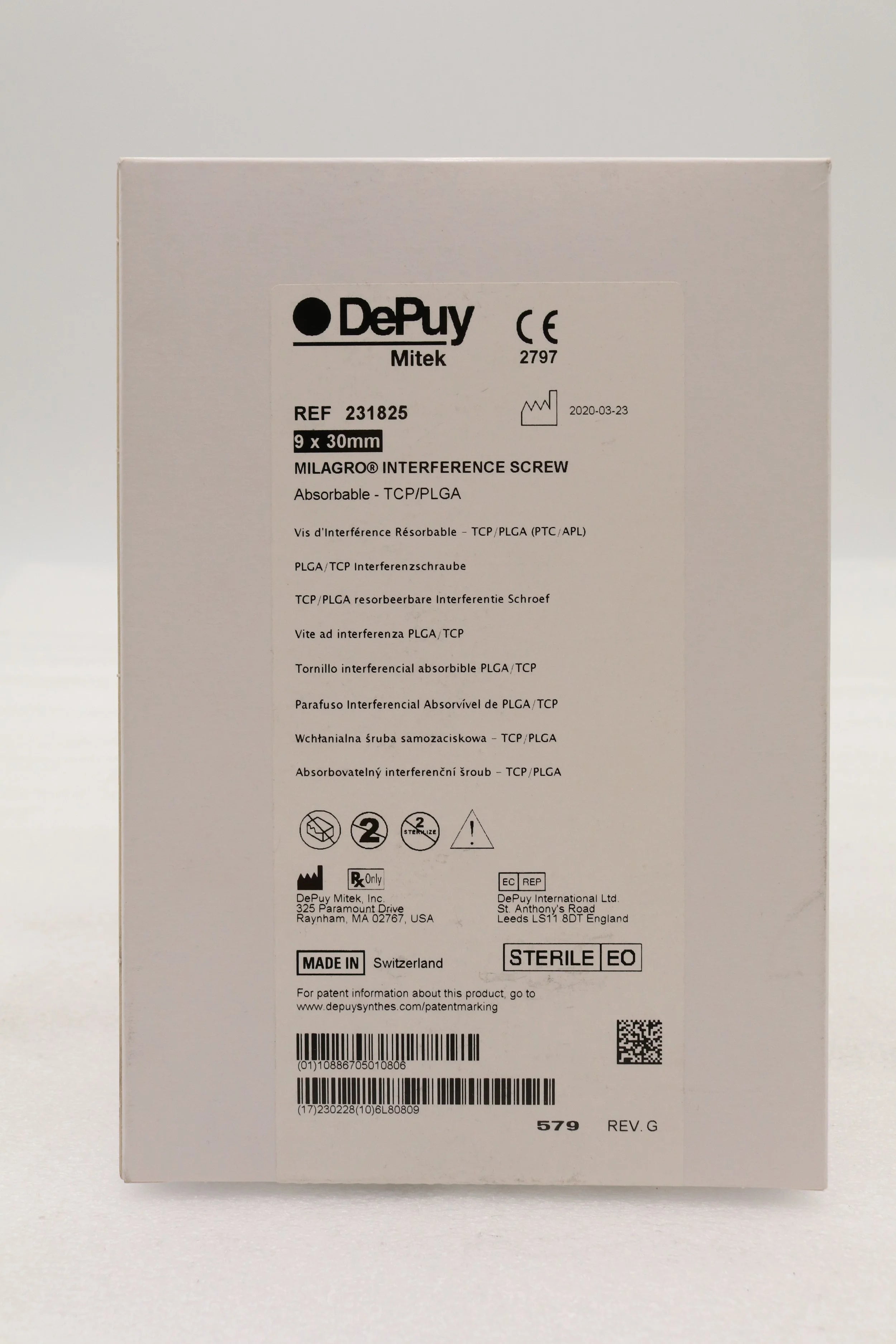 Depuy Synthes | 231825 | Milagro Screw: Interference Screw 9mm x 30mm