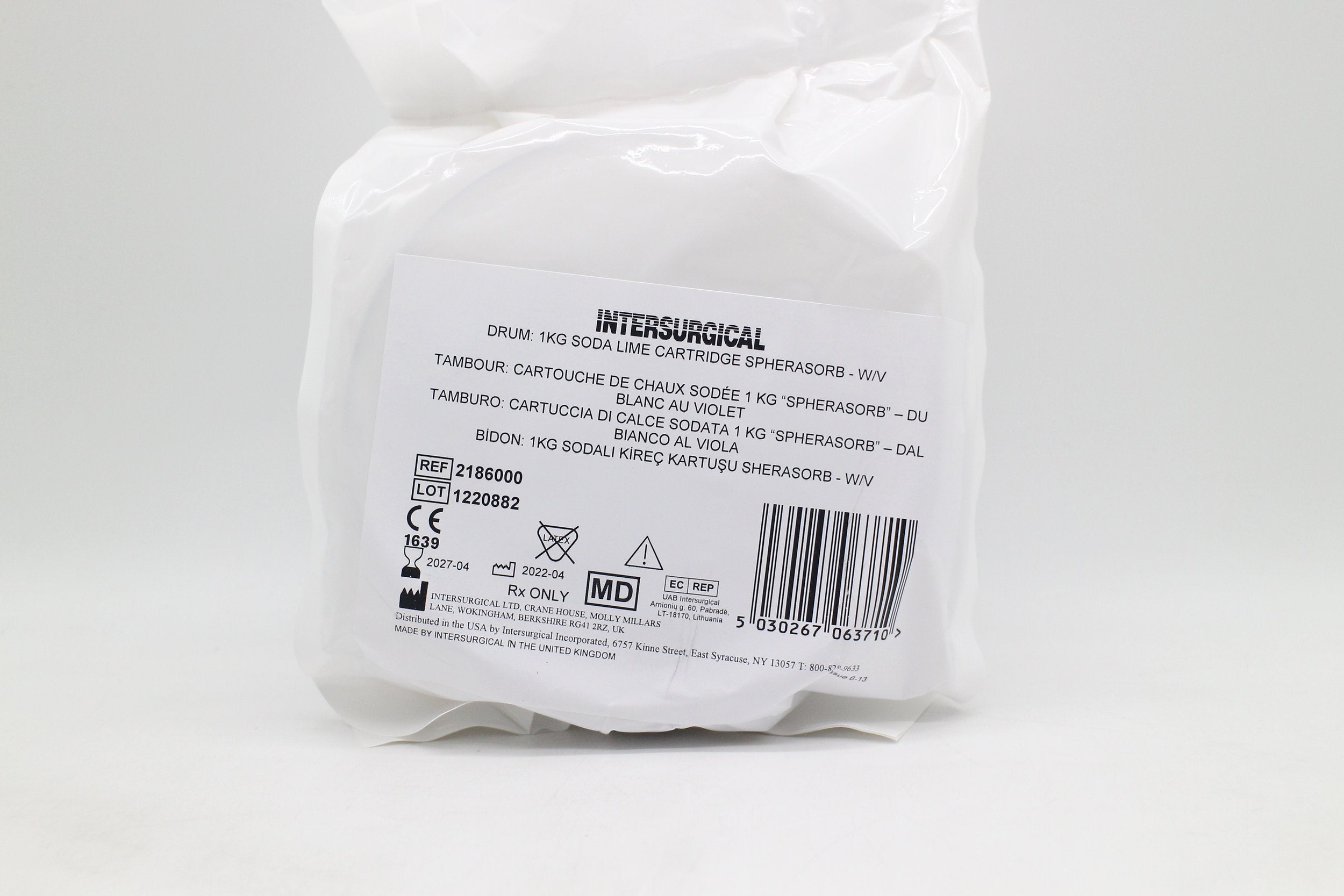 Intersurgical | 2186000 | Drum 1kg Soda Lime Cartridge Spherasorb