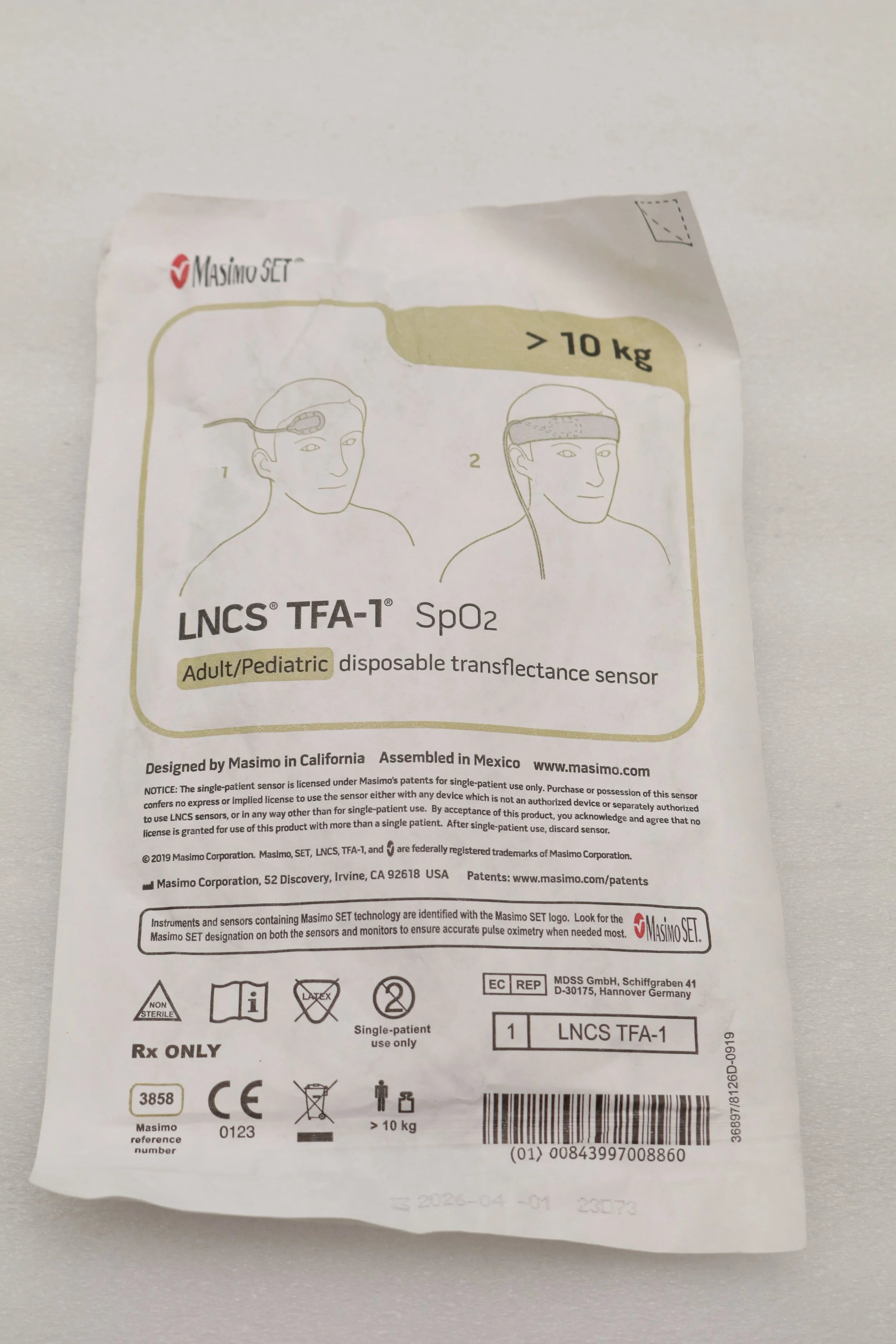 Masimo | 3858 | LNCS TFA-1 adult/pediatric forehead disposable sensor 3 FT