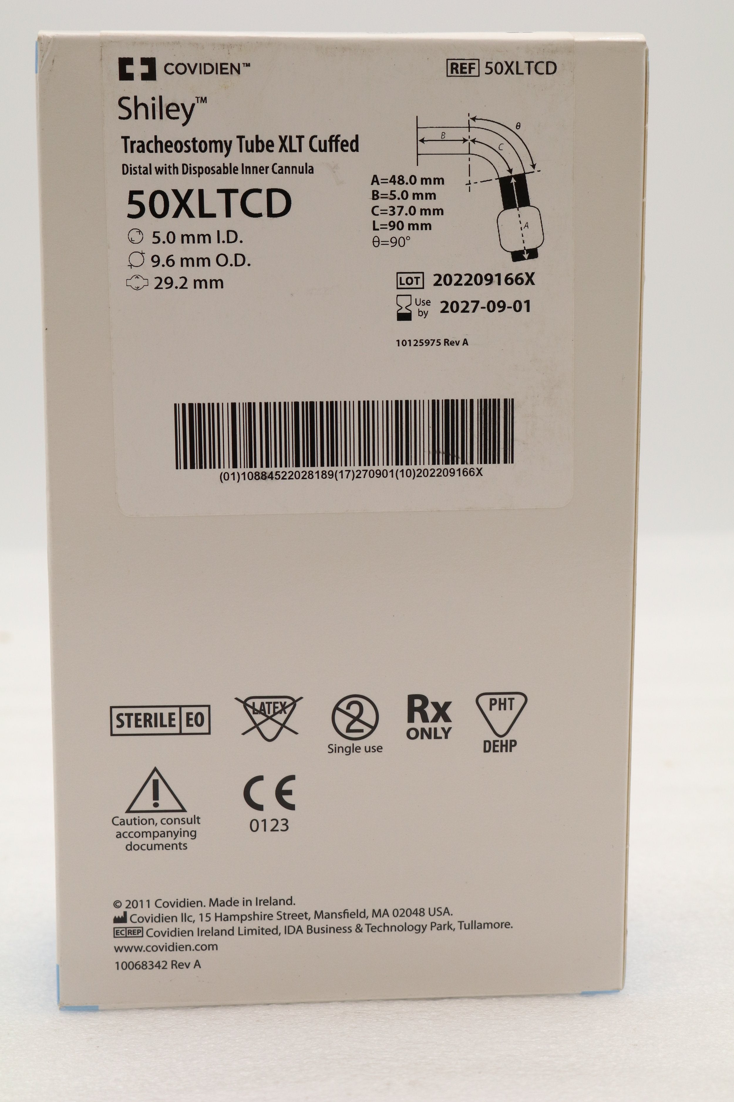 Covidien | 50XLTCD | Shiley Tracheal Tubes, Extra-Length, Cuff, 5.0 mm, Distal