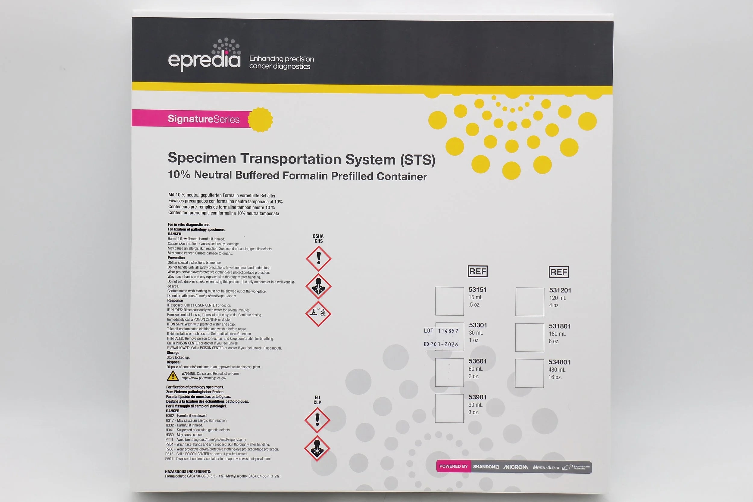 Epredia | 53301 | Specimen Transportation System 10% Neutral Buffered Formalin Prefilled Container 30mL filled to 20mL