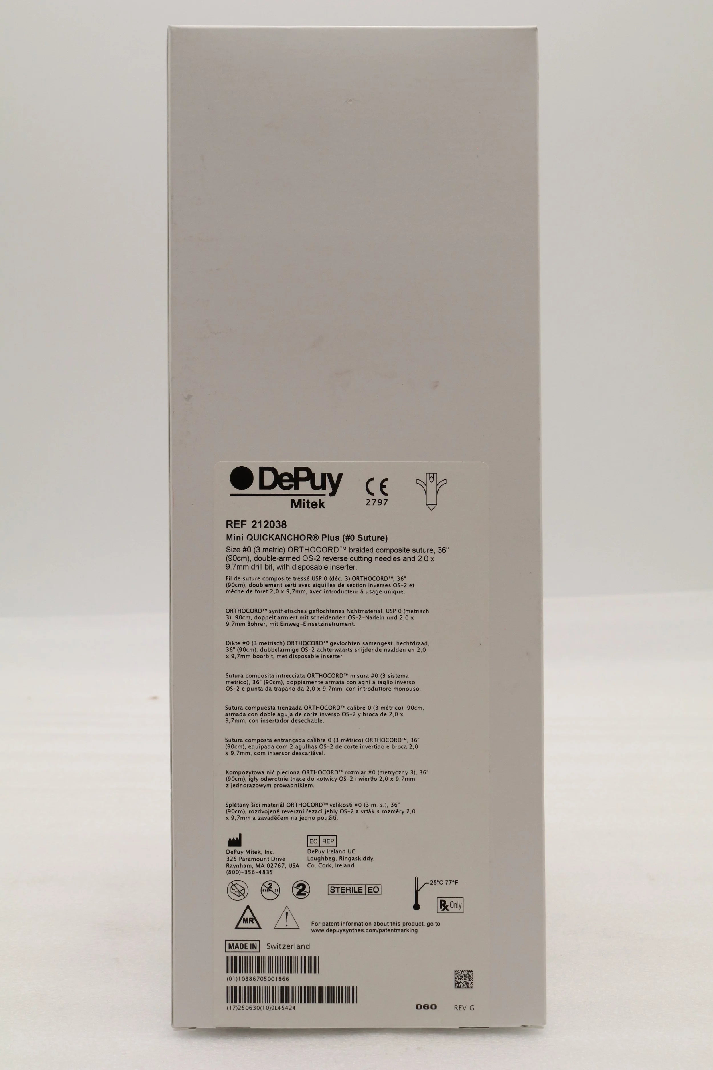 Depuy Synthes | 212038 | Orthocord Mini QuickAnchor Plus #0 Suture – Size #0 – 2.0 x 9.7mm Drill Bit