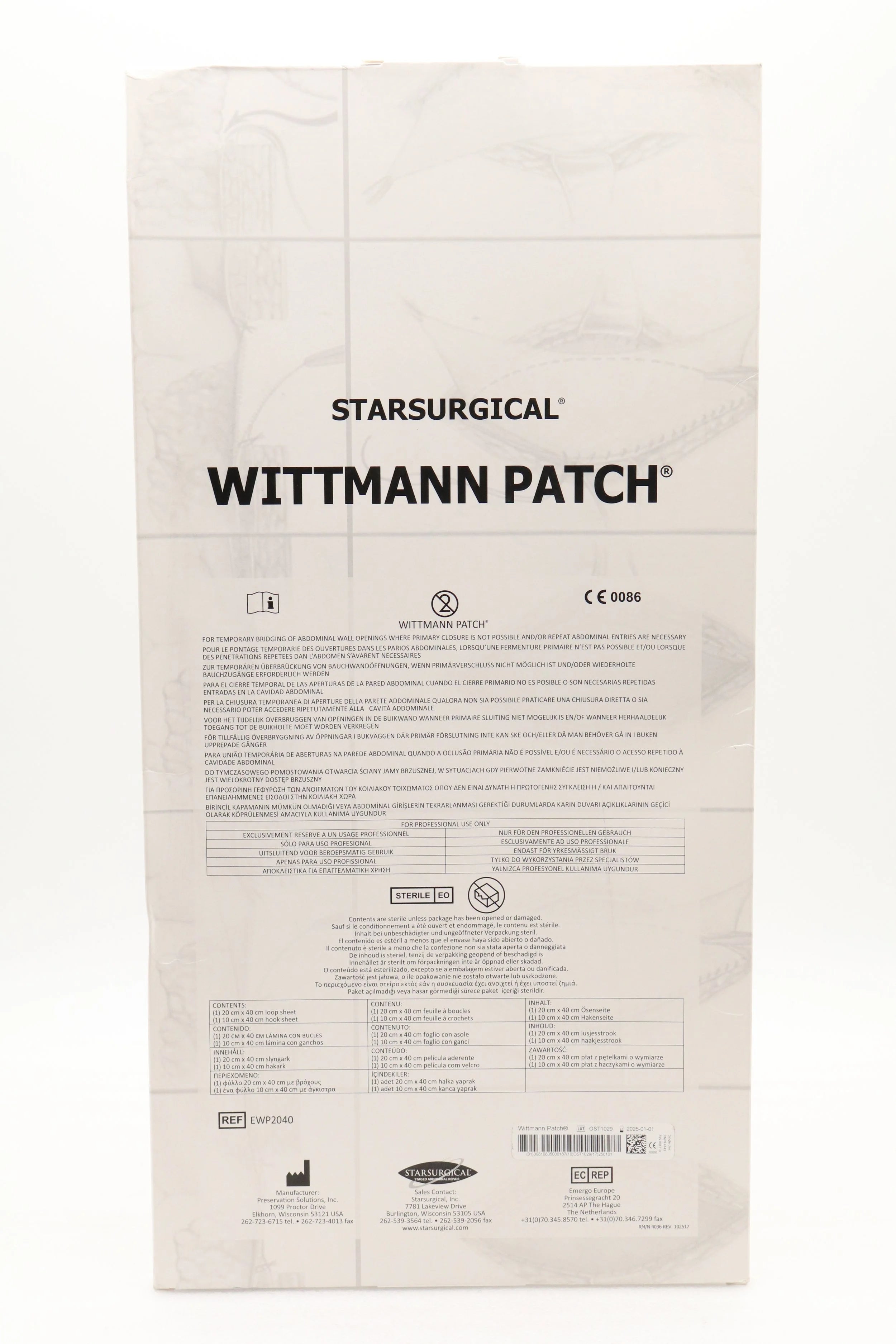 StarSurgical | EWP2040 | Wittmann Patch 20cm x 40cm (WP2040)