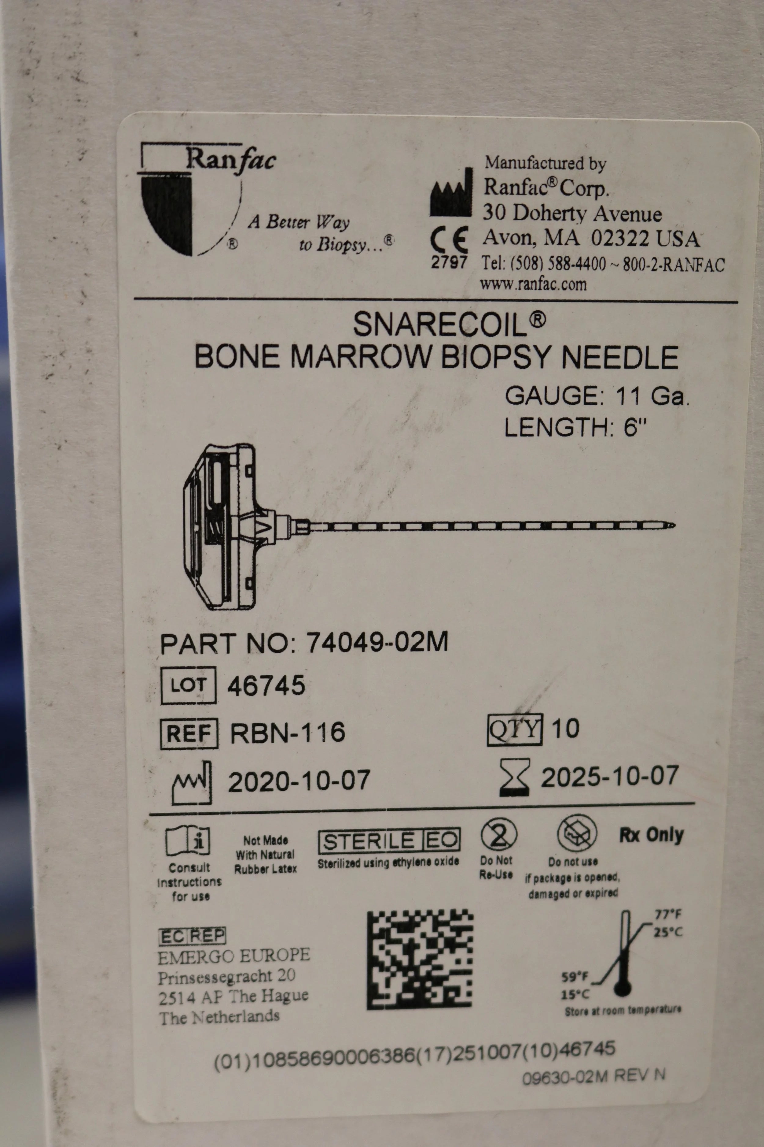 Ranfac | RBN-116 | Ranfac Bone Marrow Aspiration Needle - Biopsy Needle, Bone Marrow, 11 G x 6"