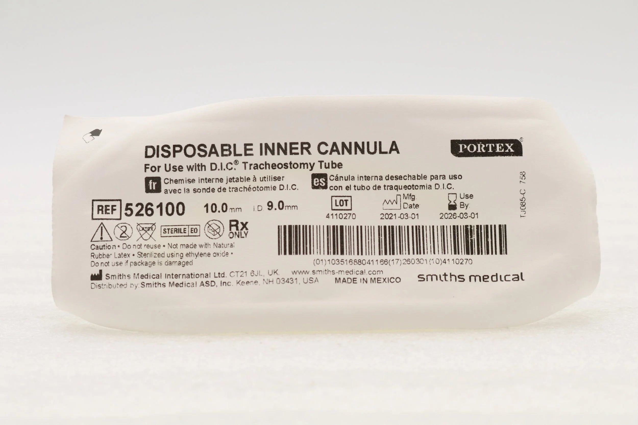Smiths Medical | 526100 | CANNULA INNER TRACHEOSTOMY REPLACEMENT SIZE 9MM FLEXIBLE COLOR-CODED PORTEX DISPOSABLE NON-STERILE
