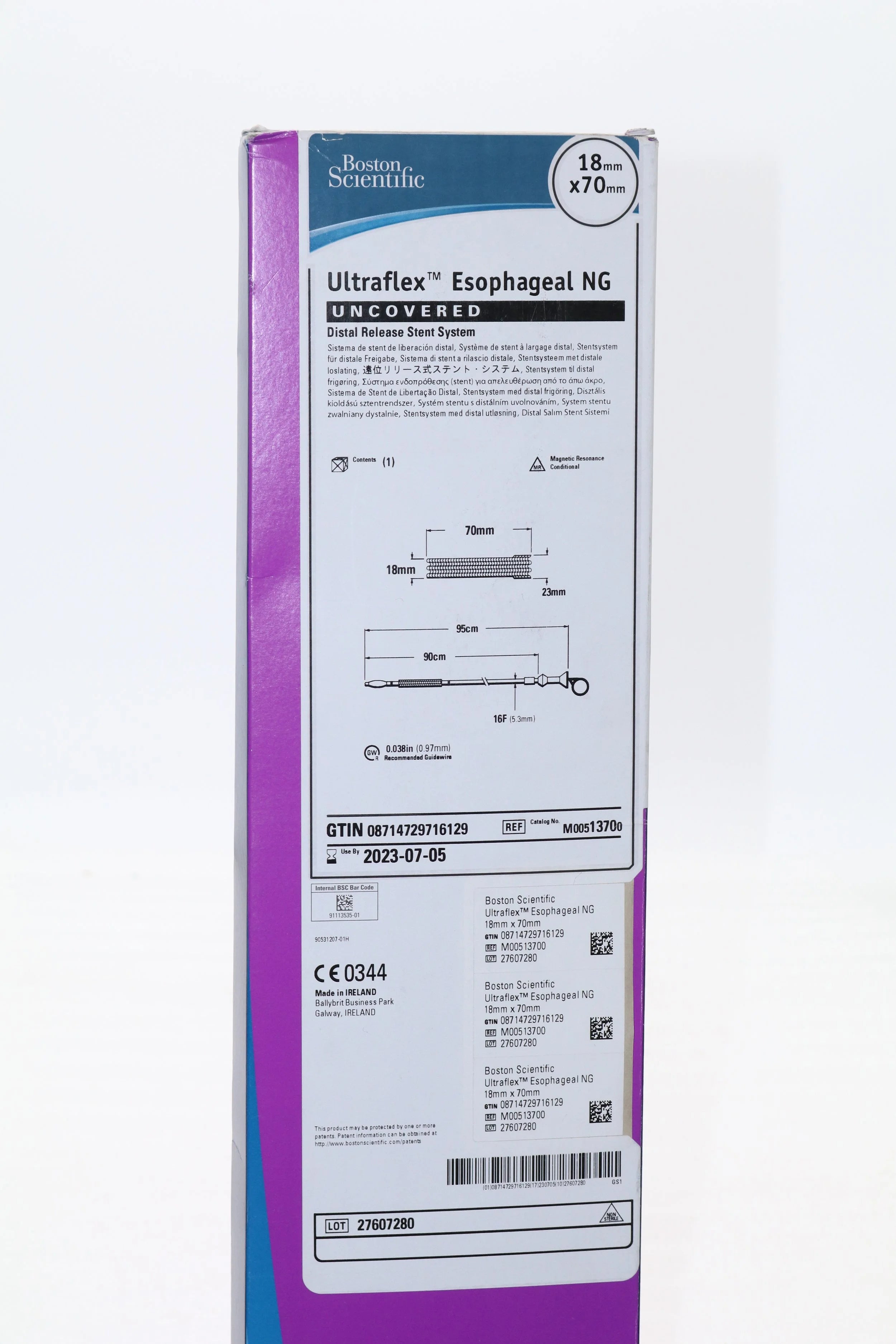 Boston Scientific | 1370 | M00513700 STENT ESOPHAGEAL ULTRAFLEX NG UNCOVERED 18MM 7CM DISTAL RELEASE FLARED END NITINOL MRI-CONDITIONAL NON-RADIOLUCENT 0.038IN GW