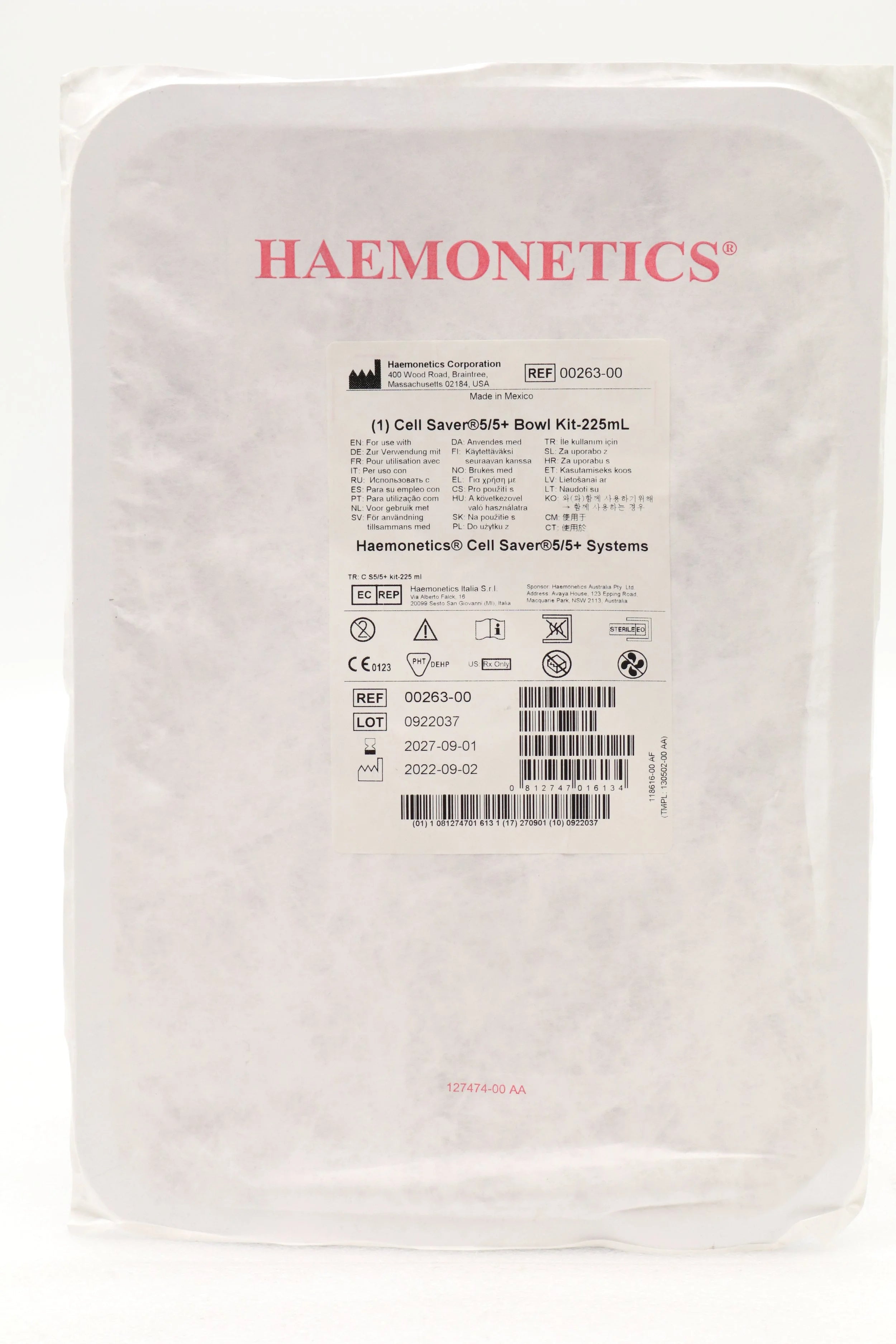 Haemonetics | 00263-00 | Cell Saver 5/5+ Bowl Kit 225ml