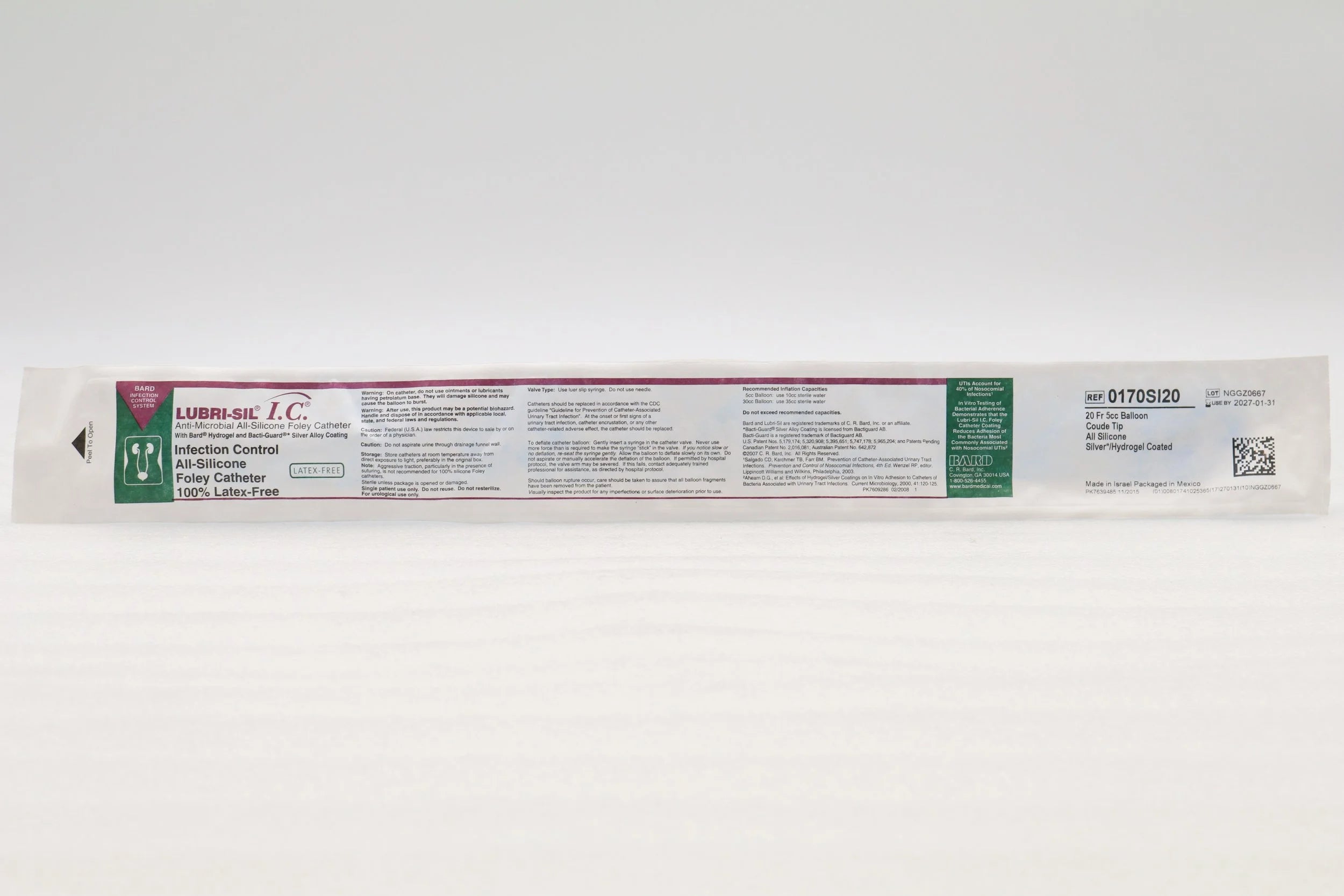 Bard | 0170SI20 | Lubri-Sil IC Foley Catheter 2-Way, Specialty, Silicone, Coude Tip, Balloon 5cc, 20F