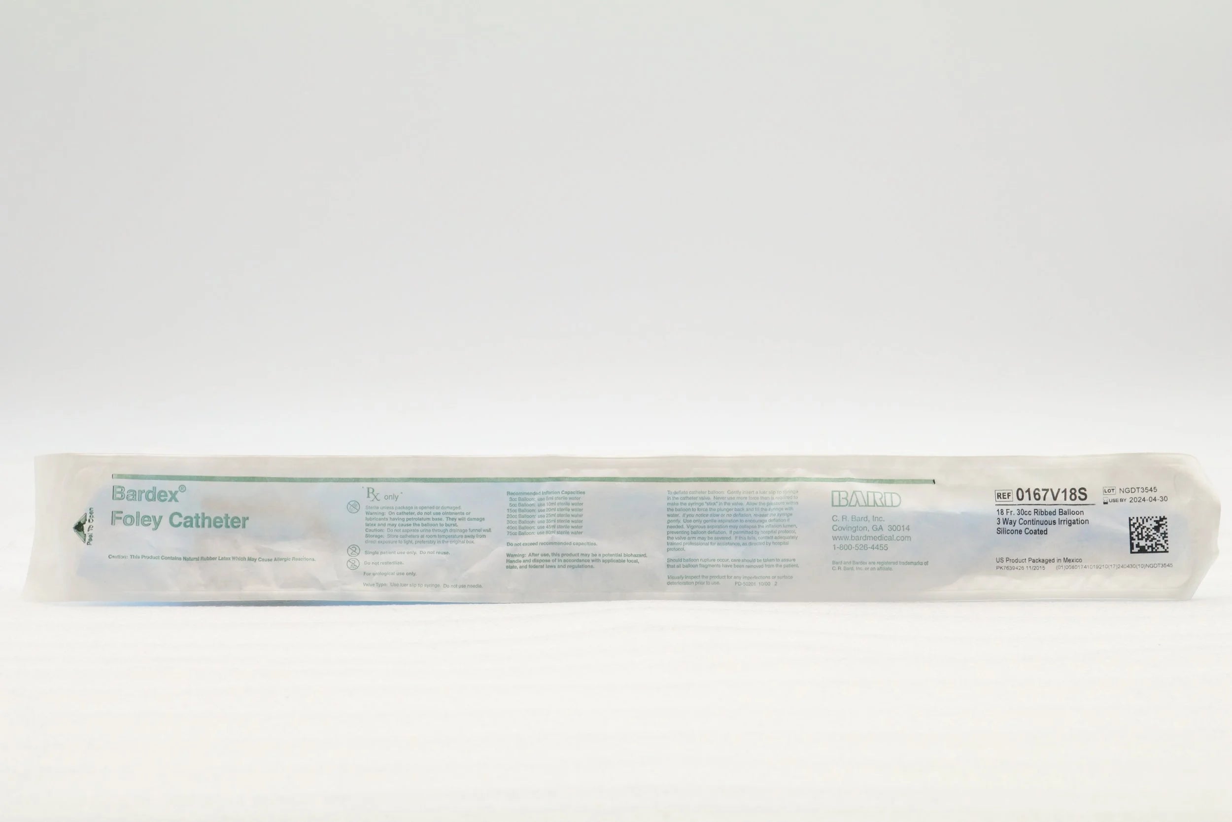 Bard | 0167V18S | 3-Way Latex Foley Catheters - Foley Catheter, Silicone-Elastomer, 3-Way, 18 Fr, 30 mL