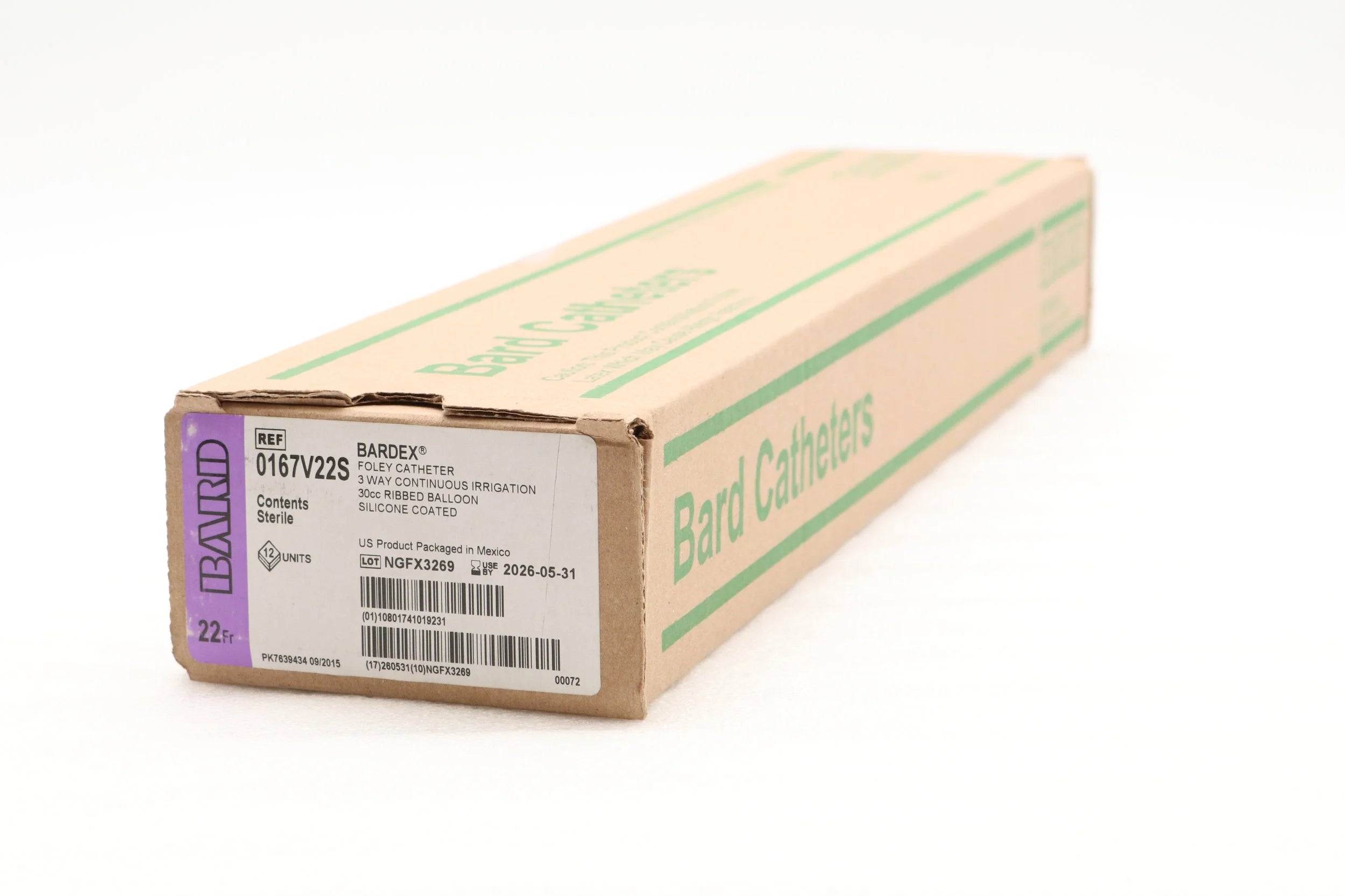 Bard | 0167V22S | 3-Way Latex Foley Catheters - Silicone Elastomer Foley Catheter, 3 Way, 22 Fr x 30 mL