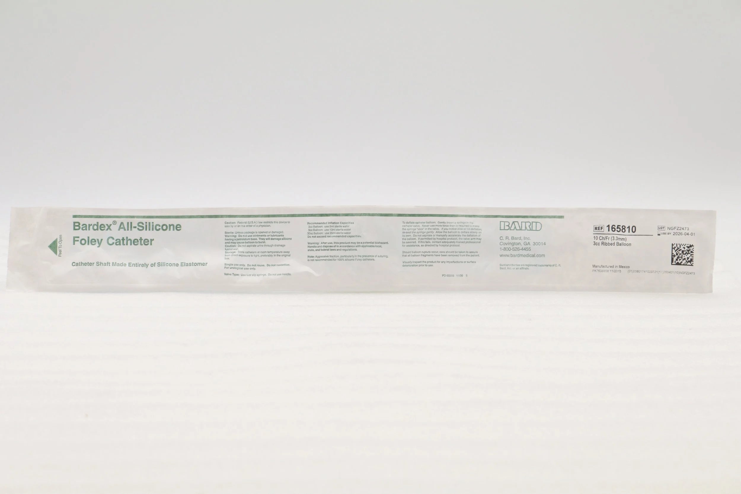 Bard | 165810 | Foley Catheter, Uncoated, Silicone, 2-Way, 10 FR, 3cc, Latex Free