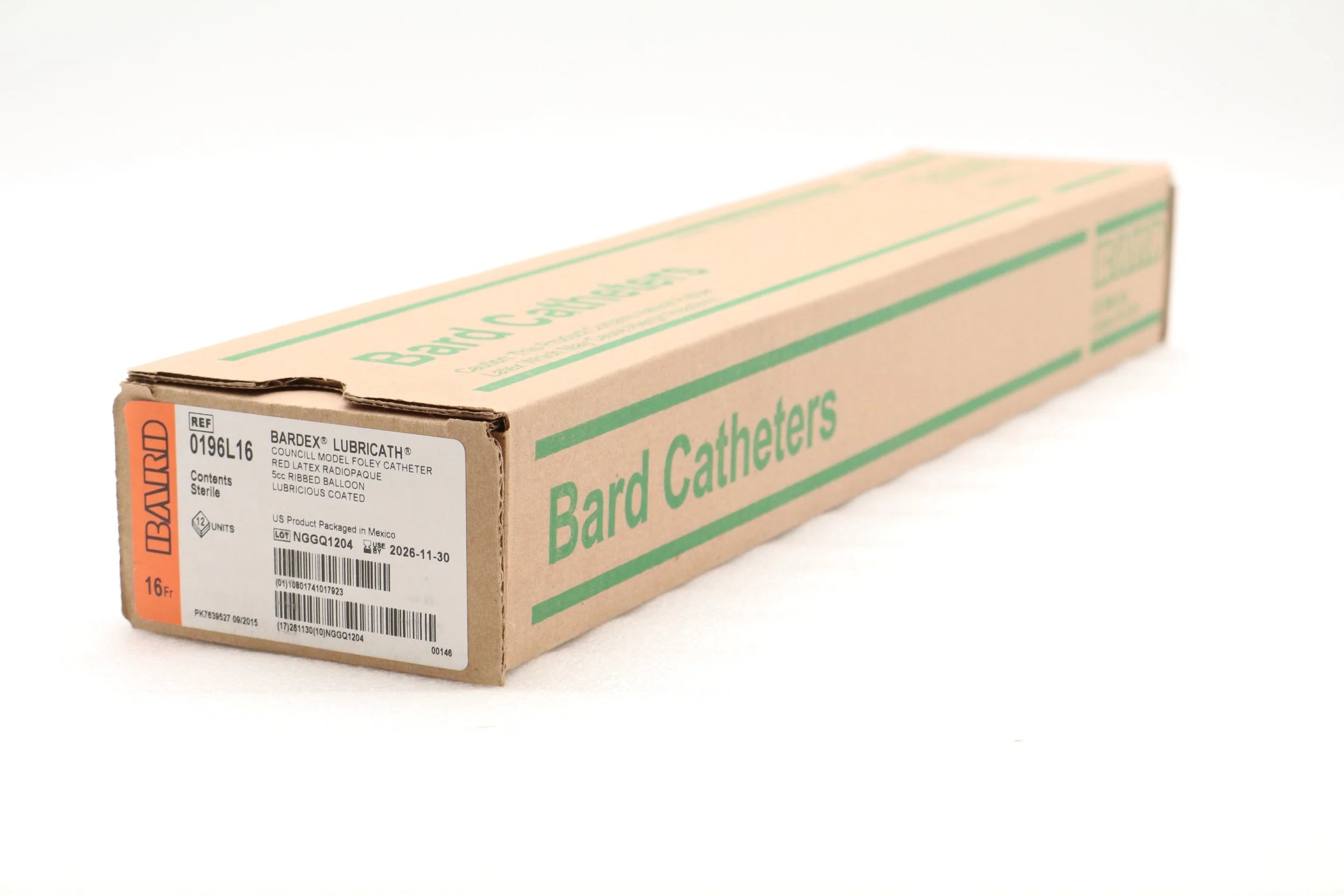 Bard | 0196L16 | Lubricath Foley Catheter 2-Way, Specialty, Councill Model, Short Open Tip, Two Opposing Drainage Eyes 5cc/16F