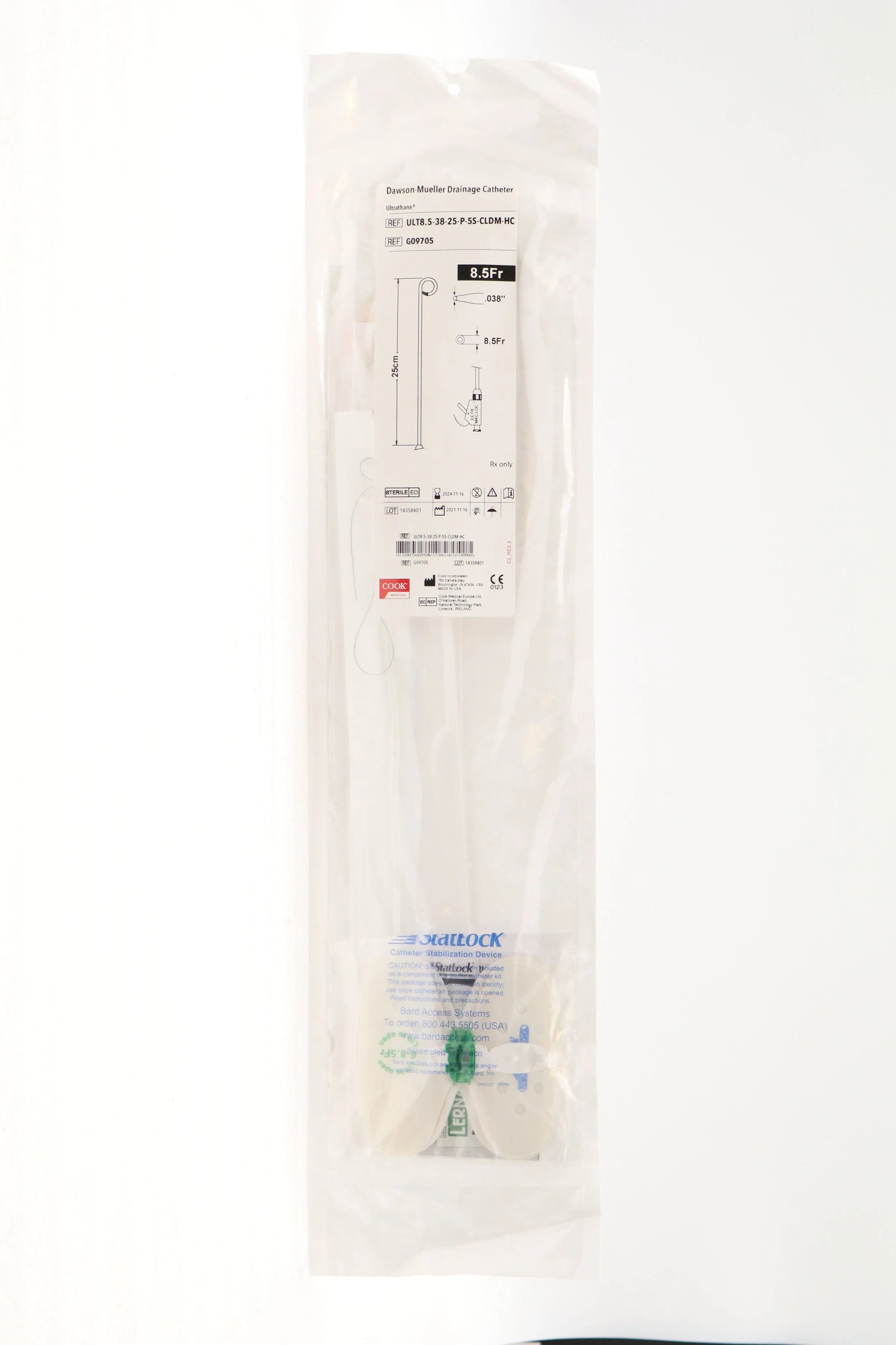 Cook Medical | G09705 | Dawson-Mueller Drainage Catheter - Ultrathane - ULT8.5-38-25-P-5S-CLDM-HC - 8.5Fr x .038" x 25cm