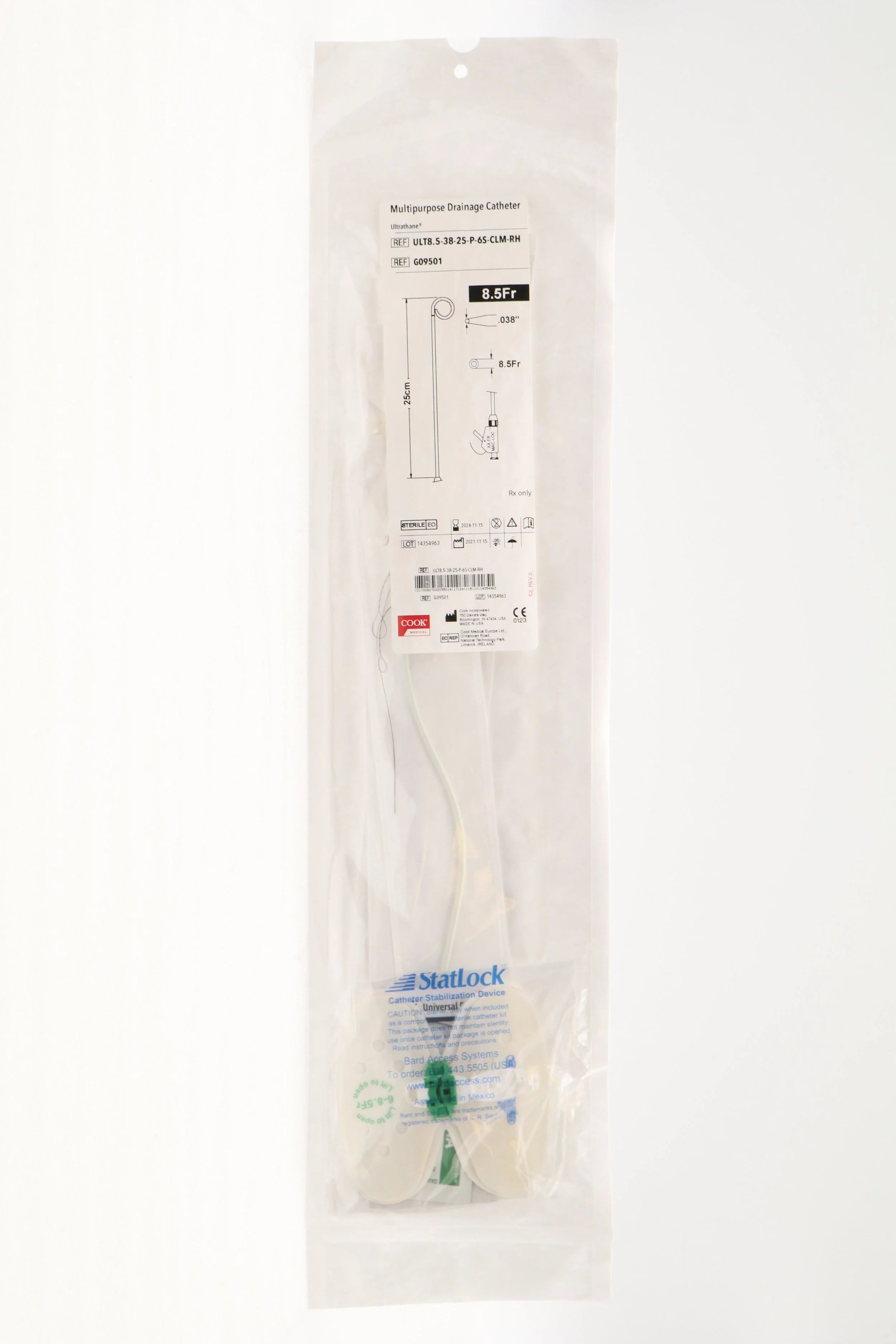 Cook Medical | G09501 | MULTIPURPOSE DRAINAGE CATHETER ULTRATHANE, 8.5FR (.038") X 25CM (ULT.8.5-38-25-P-6S-CLM-RH)