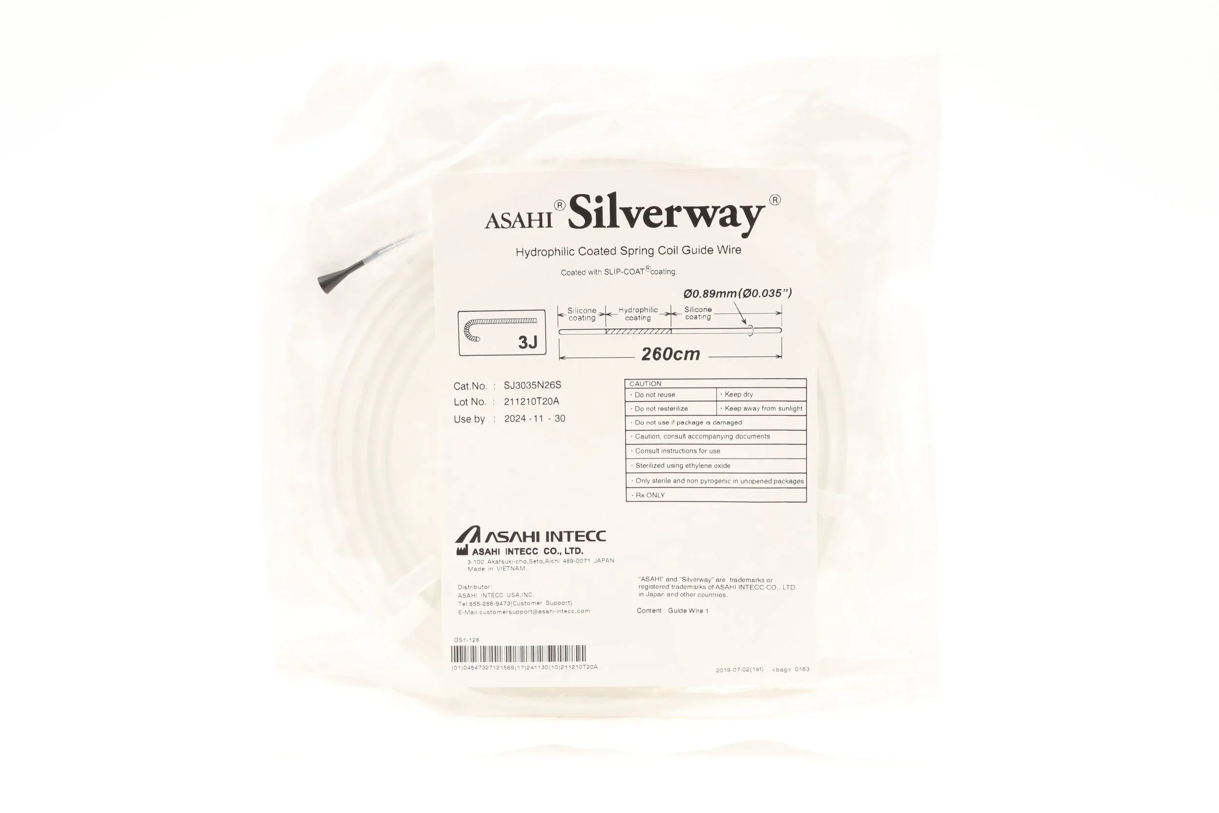 Asahi Medical | SJ3035N26S | Silverway Angiographic Guide Wire, 0.035" X 260 cm, Tip J-shape 3.0mm