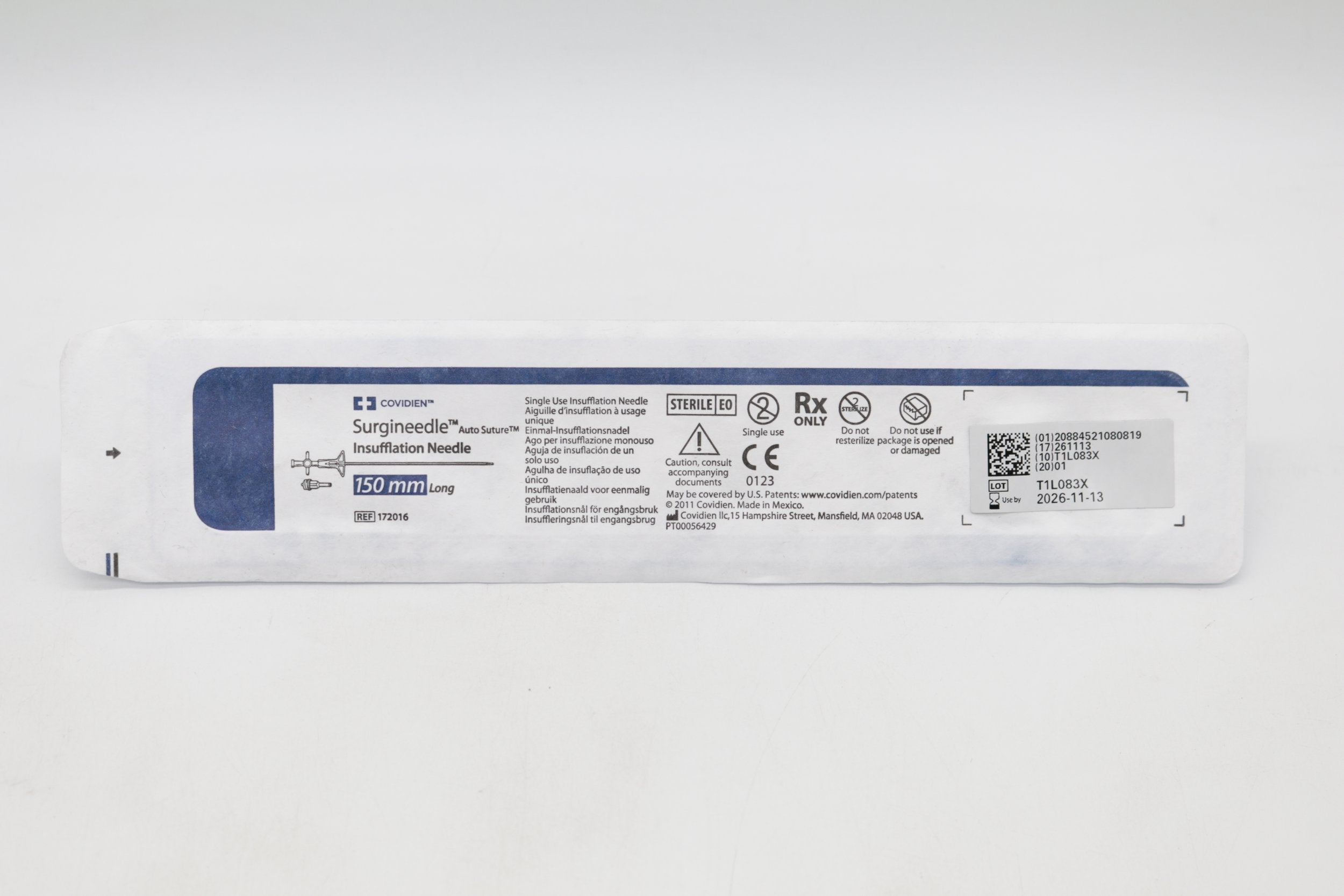 Covidien | 172016 | Surgineedle Auto Suture Single Use Insufflation Needle 150mm Long