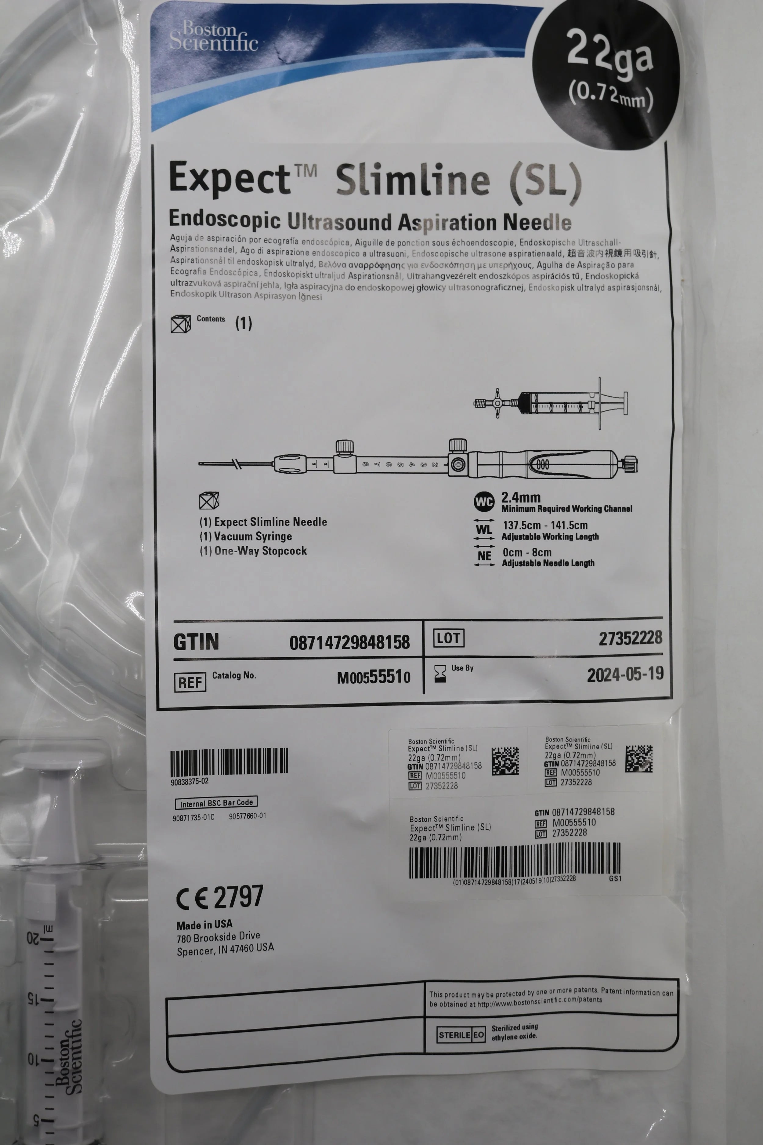 Boston Scientific | 5551 | M00555510 Expect Slimline Endoscopic Ultrasound Aspiration Needle 22GA (0.72mm)