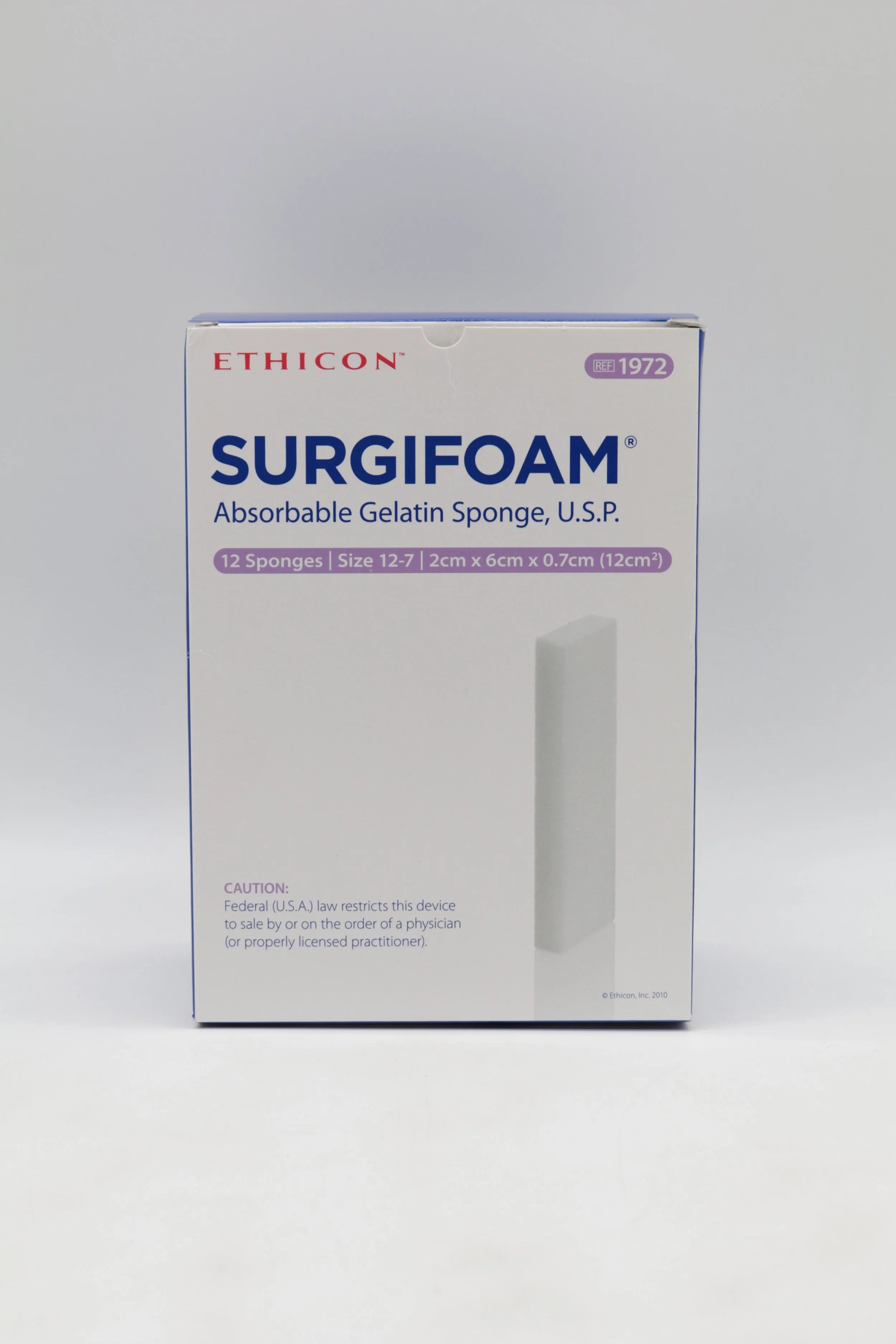Ethicon | 1972 | Surgifoam Absorbable Gelatin Sponge Size 12-7 2cm x 6cm x 0.7cm