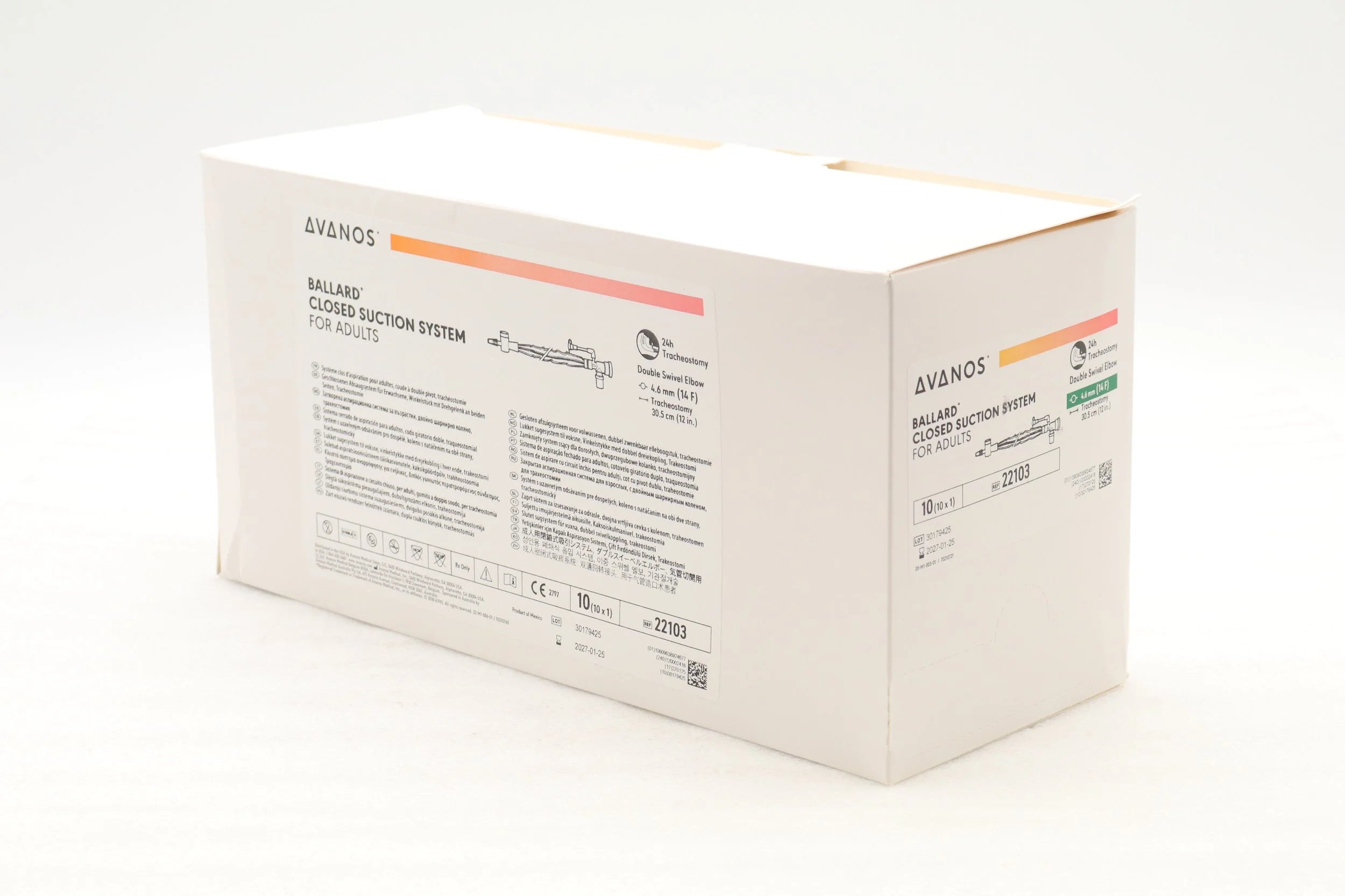 Avanos Medical | 22103 | Avanos Ballard CSS, Adult, Double Swivel Elbow, 14F x 30.5cm