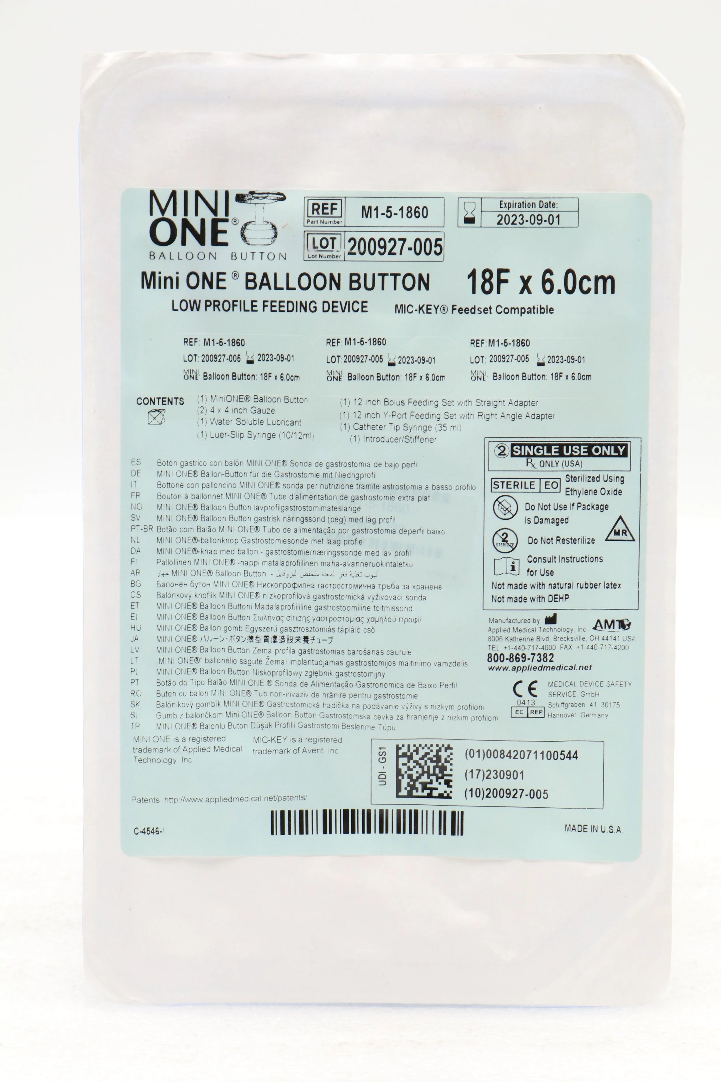 Applied Medical Technology | M1-5-1860 | MiniOne Low-Profile Feeding Tube Kits - Mini ONE Balloon Button Feeding Tube Kit, 18 Fr, 6 cm