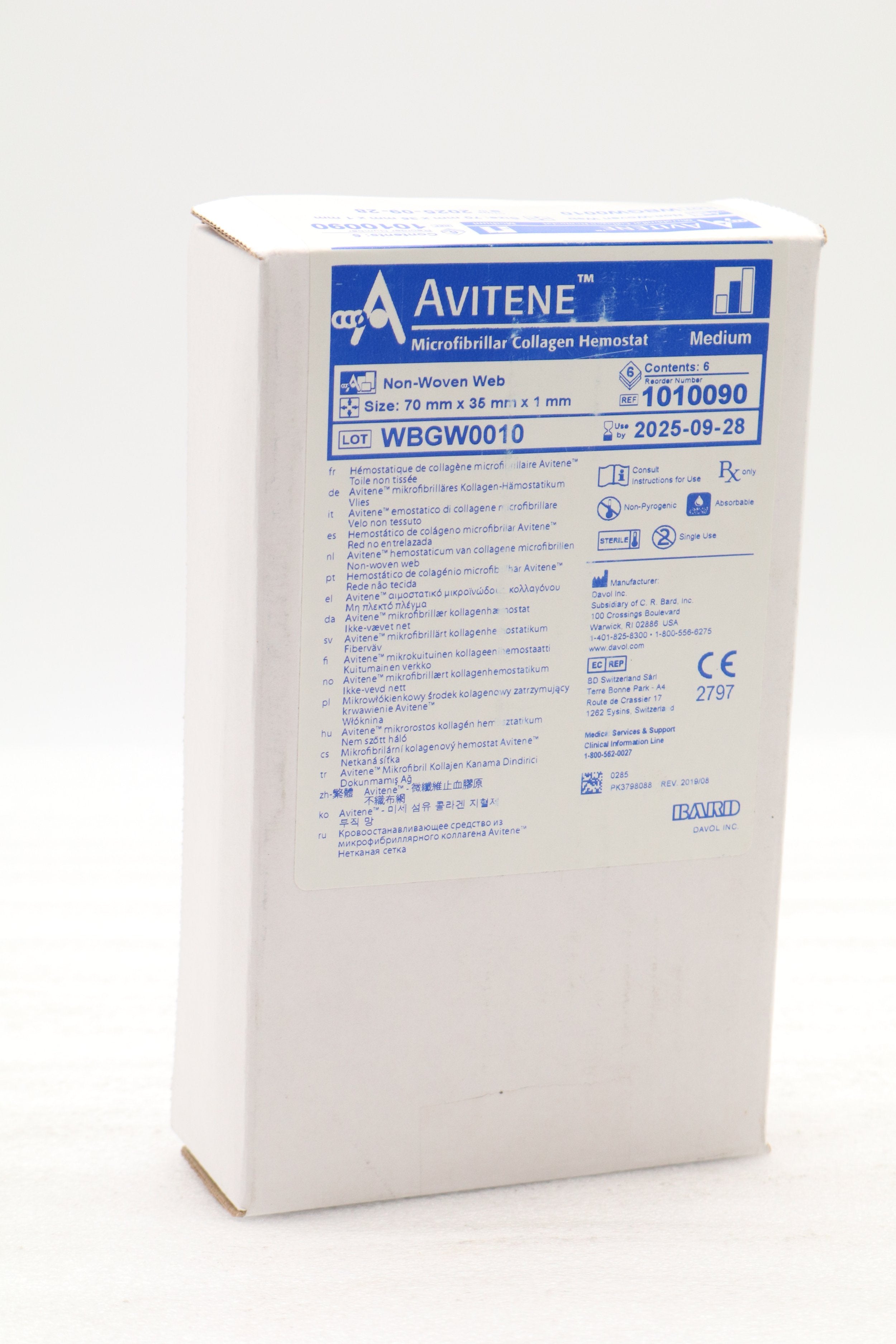 Bard | 1010090 | Avitene Microfibrillar Collagen Hemostat Sheet 70mm x 35mm