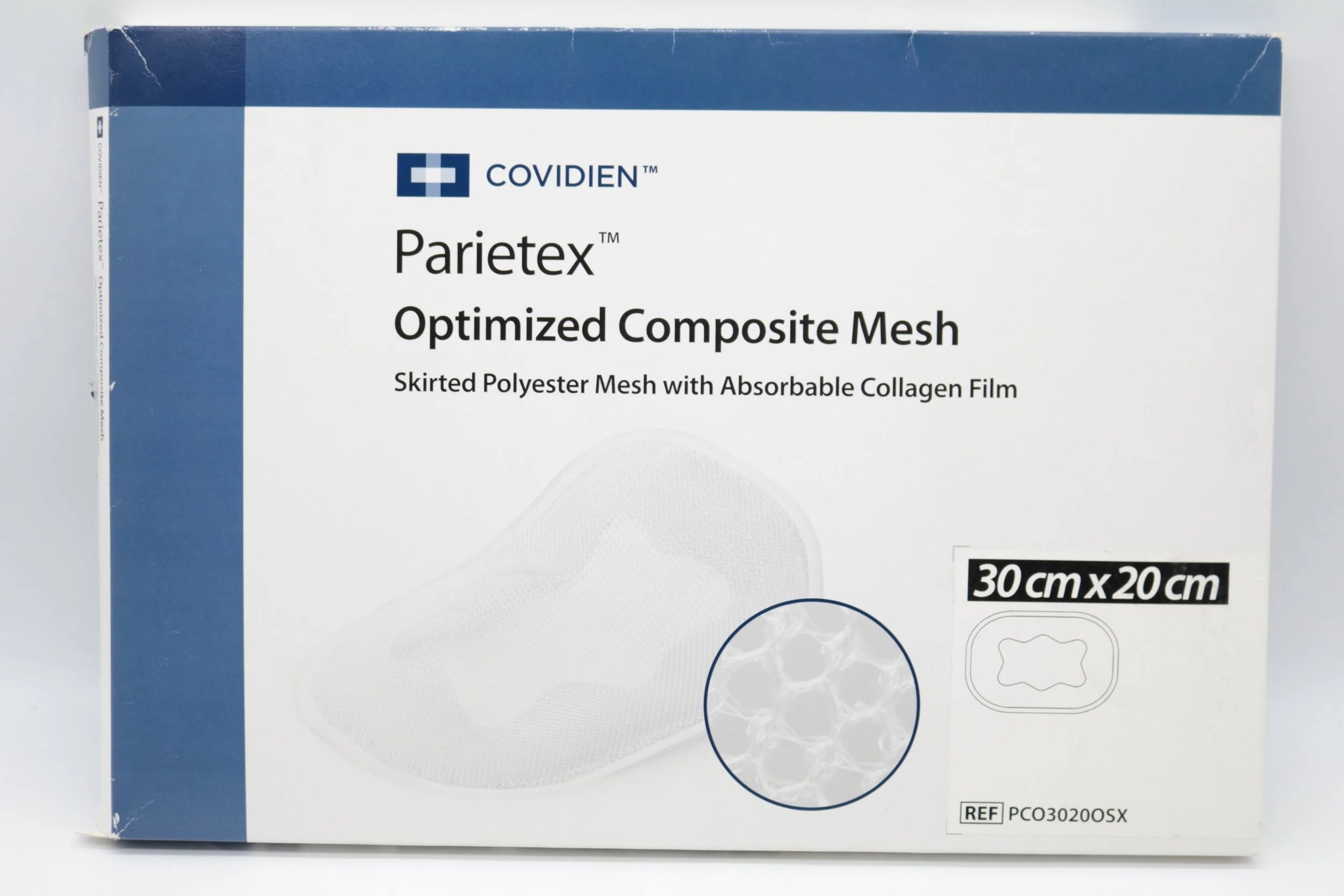 Covidien | PCO3020OSX | Parietex Optimized Composite Mesh Skirted Polyester Mesh with Absorbable Collagen Film 30cm x 20cm