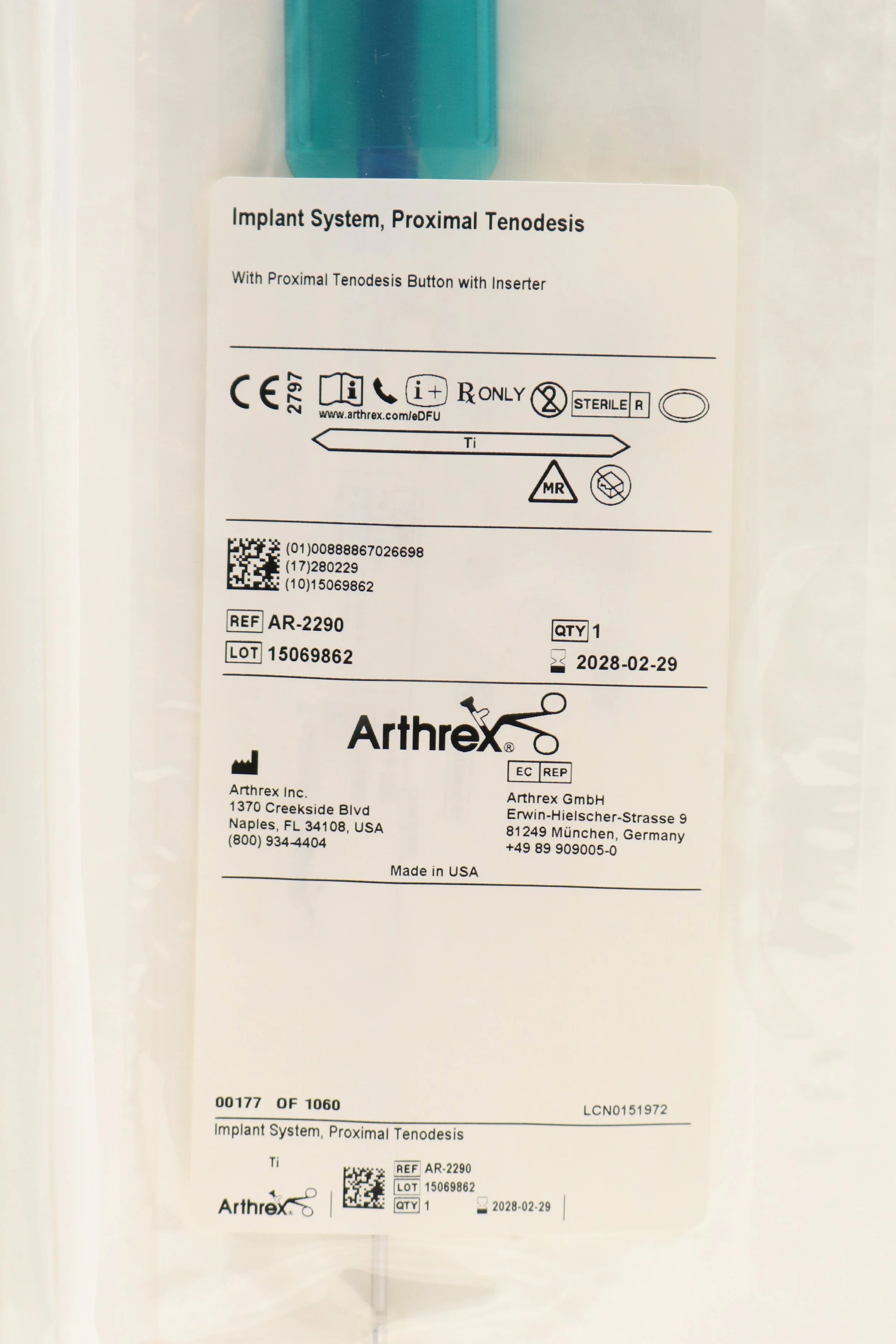 Arthrex | AR-2290 | Implant System, Proximal Tenodesis