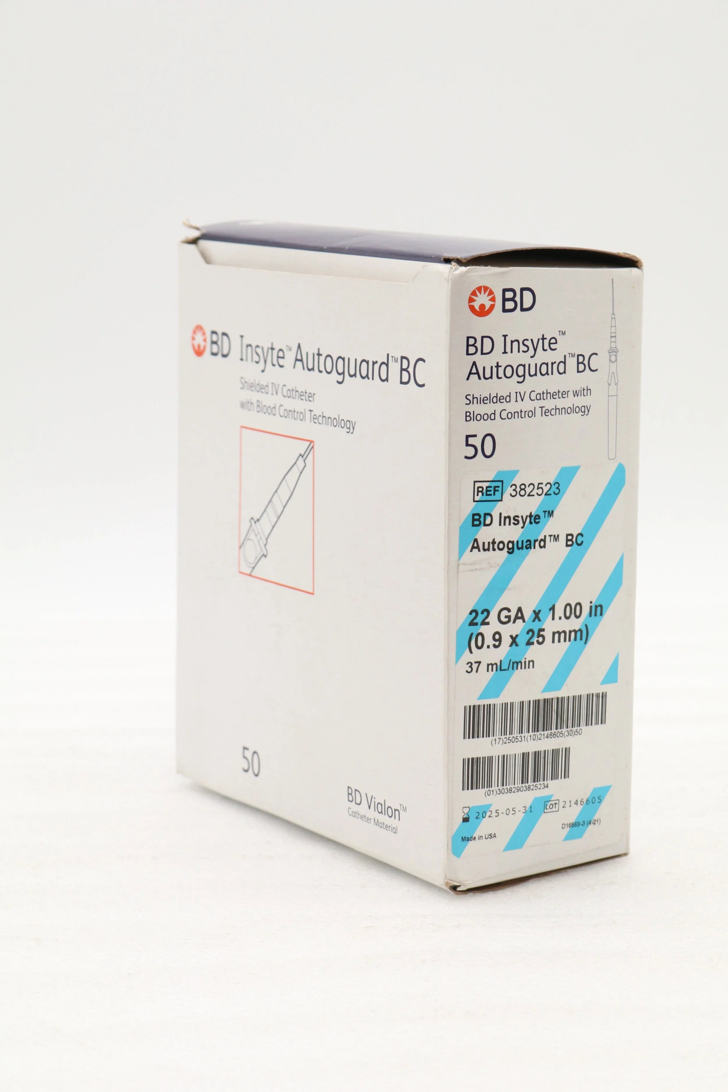 BD | 382523 | Catheters, Insyte Autoguard, BC Shielded 22 G x 1 Inch, Straight, Non-Winged, Button Retracting Needle