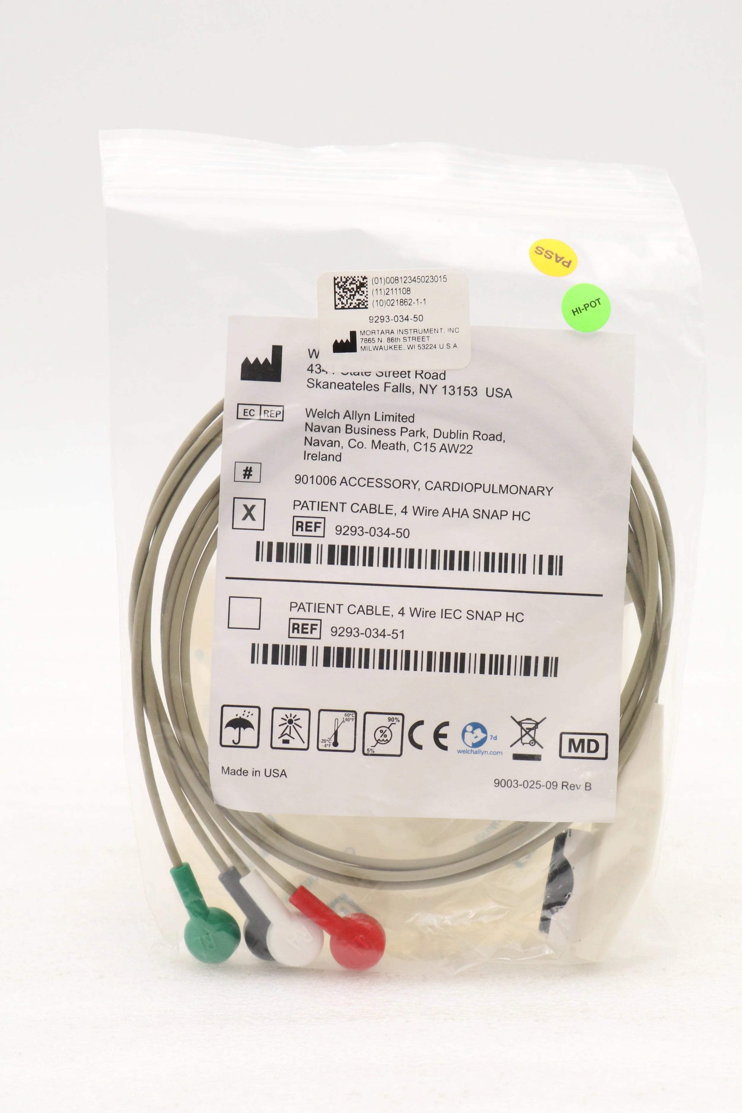 Welch Allyn | 9293-034-50 | Cable Patient 4-Lead Snap End AHA