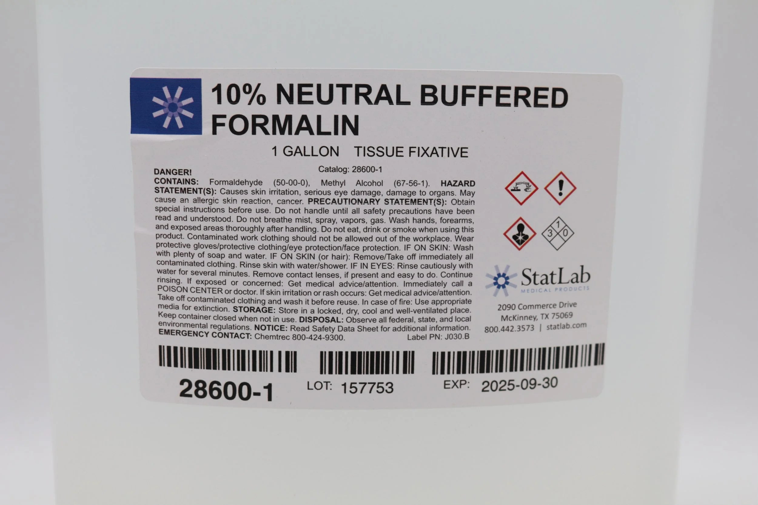 Statlab Medical Products | 28600-1 | 10% Neutral Buffered Formalin 1 Gallon Bottle