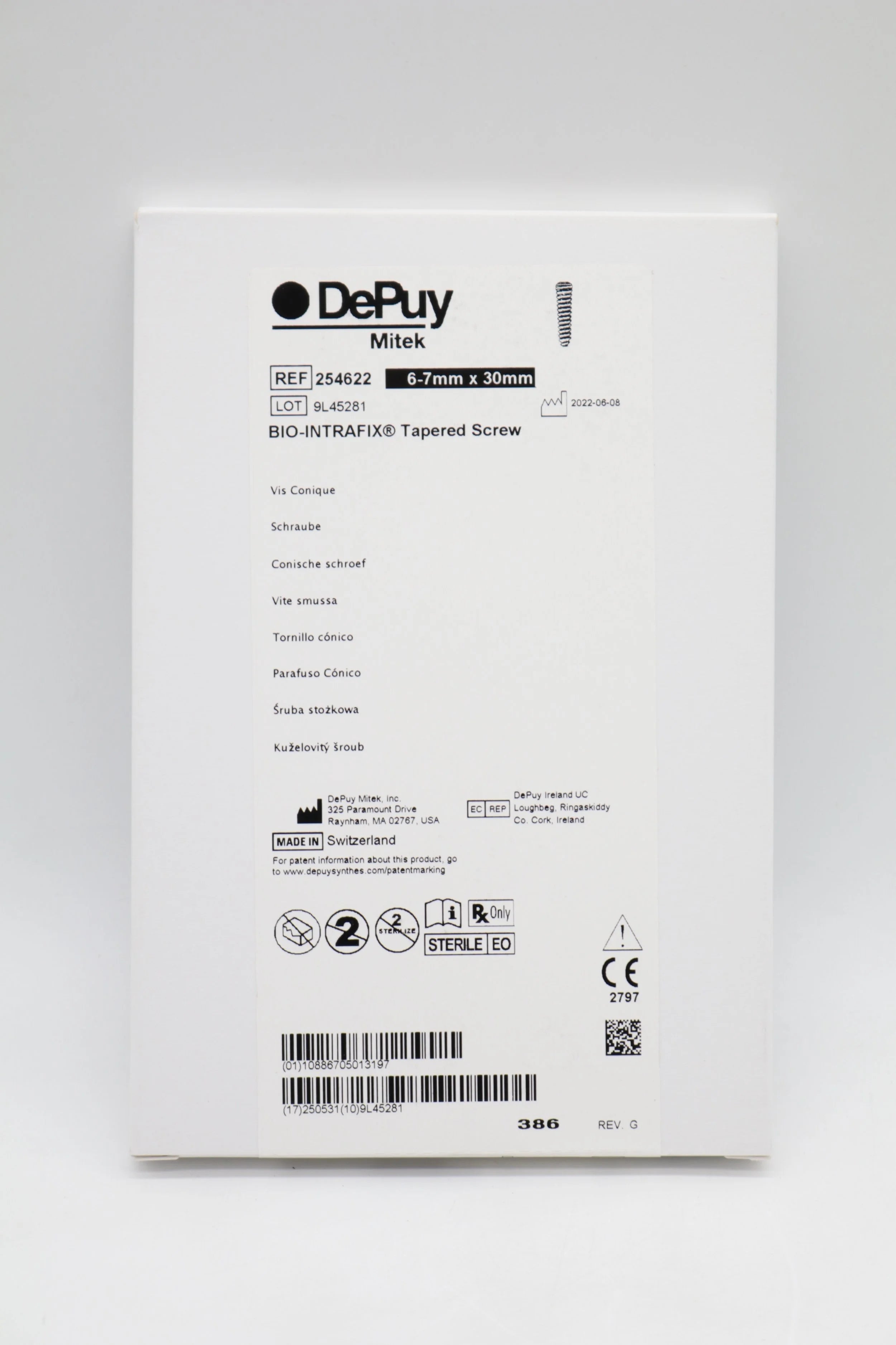 Depuy Synthes | 254622 | BIO-INTRAFIX Tapered Screw 6-7mm x 30mm