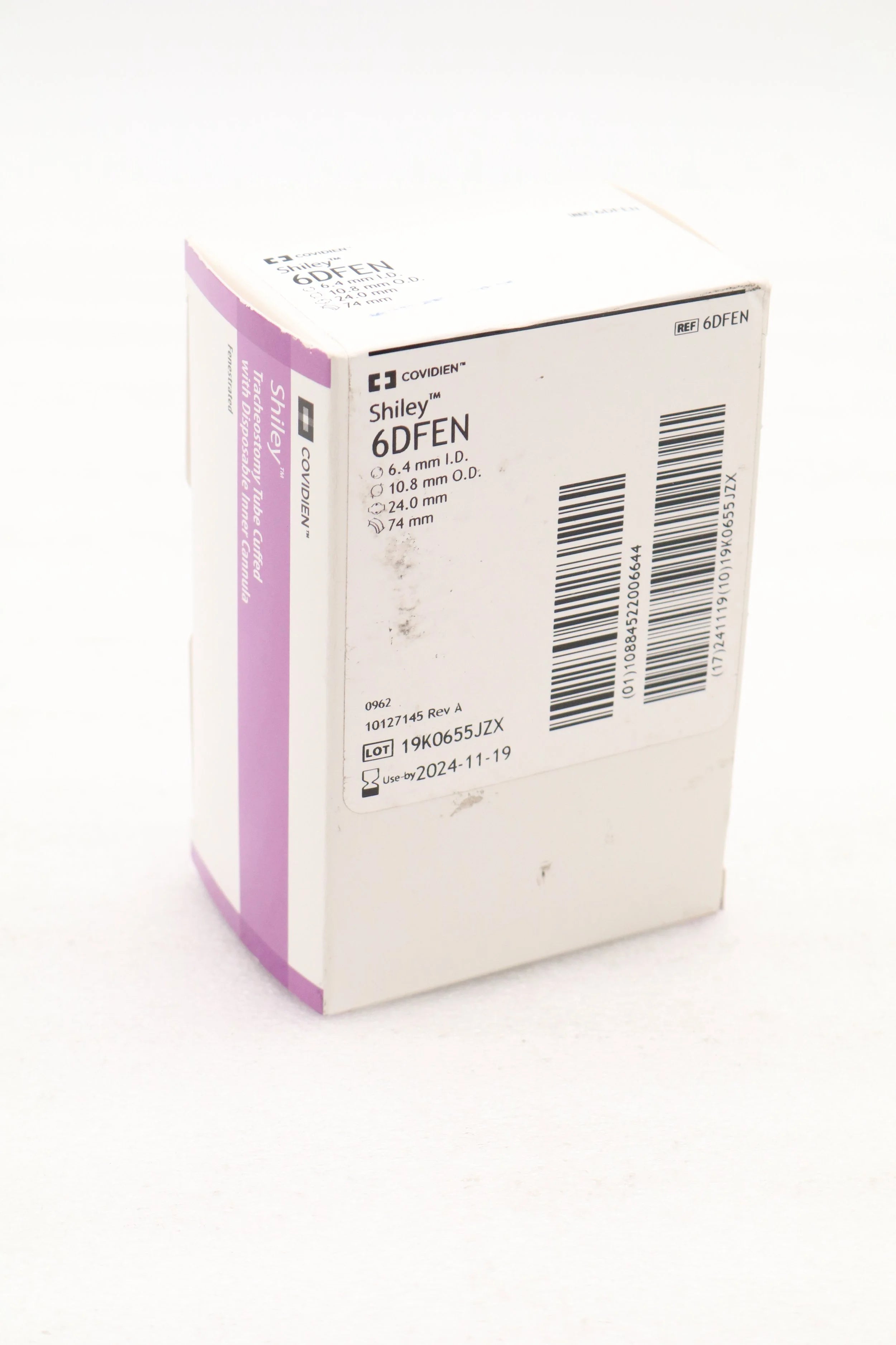 Covidien | 6DFEN | SHILEY TRACHEOSTOMY TUBE CUFFED WITH DISPOSABLE INNER CANNULA, 6.4MM I.D., 10.8MM O.D., 24.0MM, 74MM