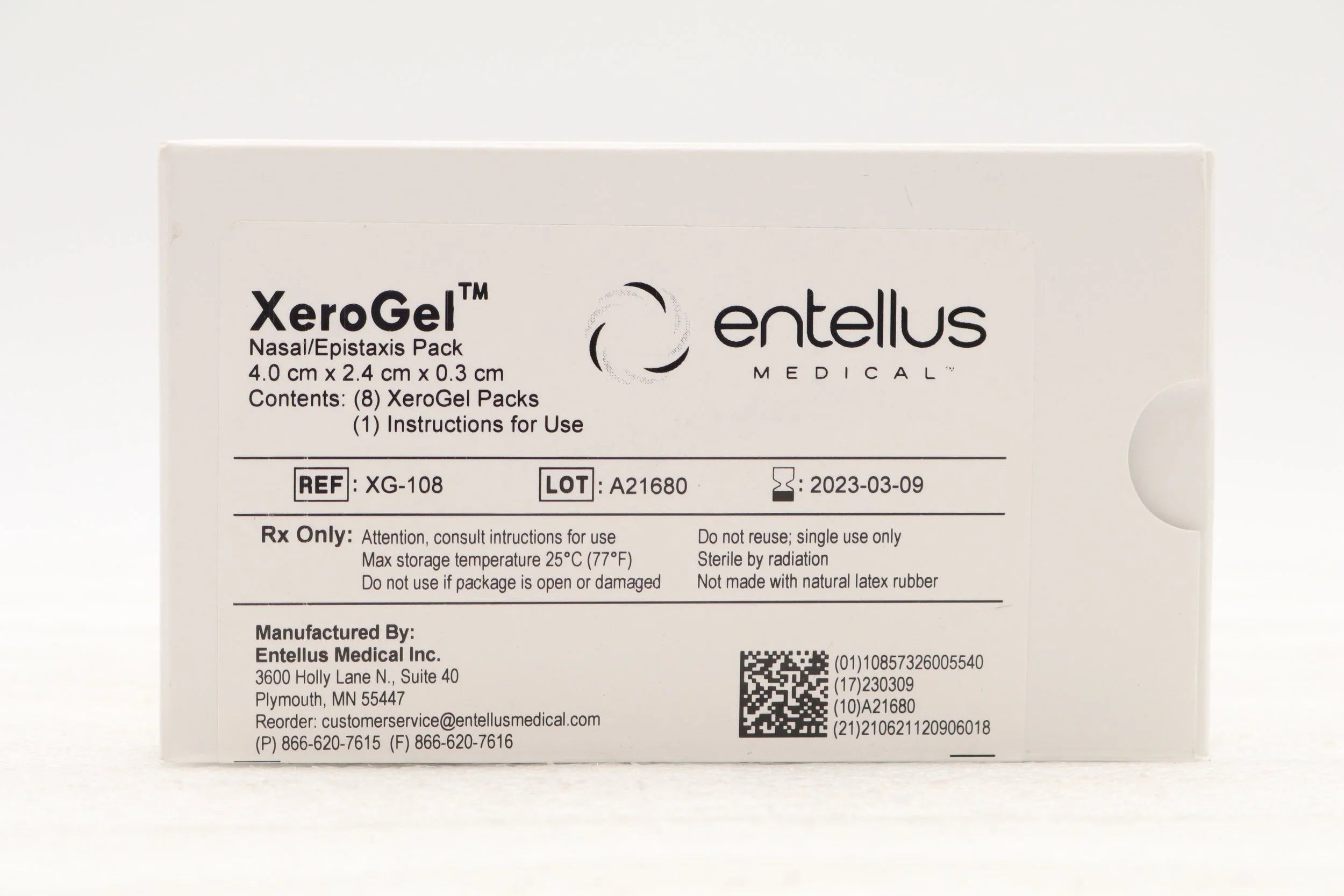 Stryker | XG-108 | XEROGEL NASAL/EPISTAX PACK, 4.0CM X 2.4CM X 0.3CM (TEMP SENSITIVE)