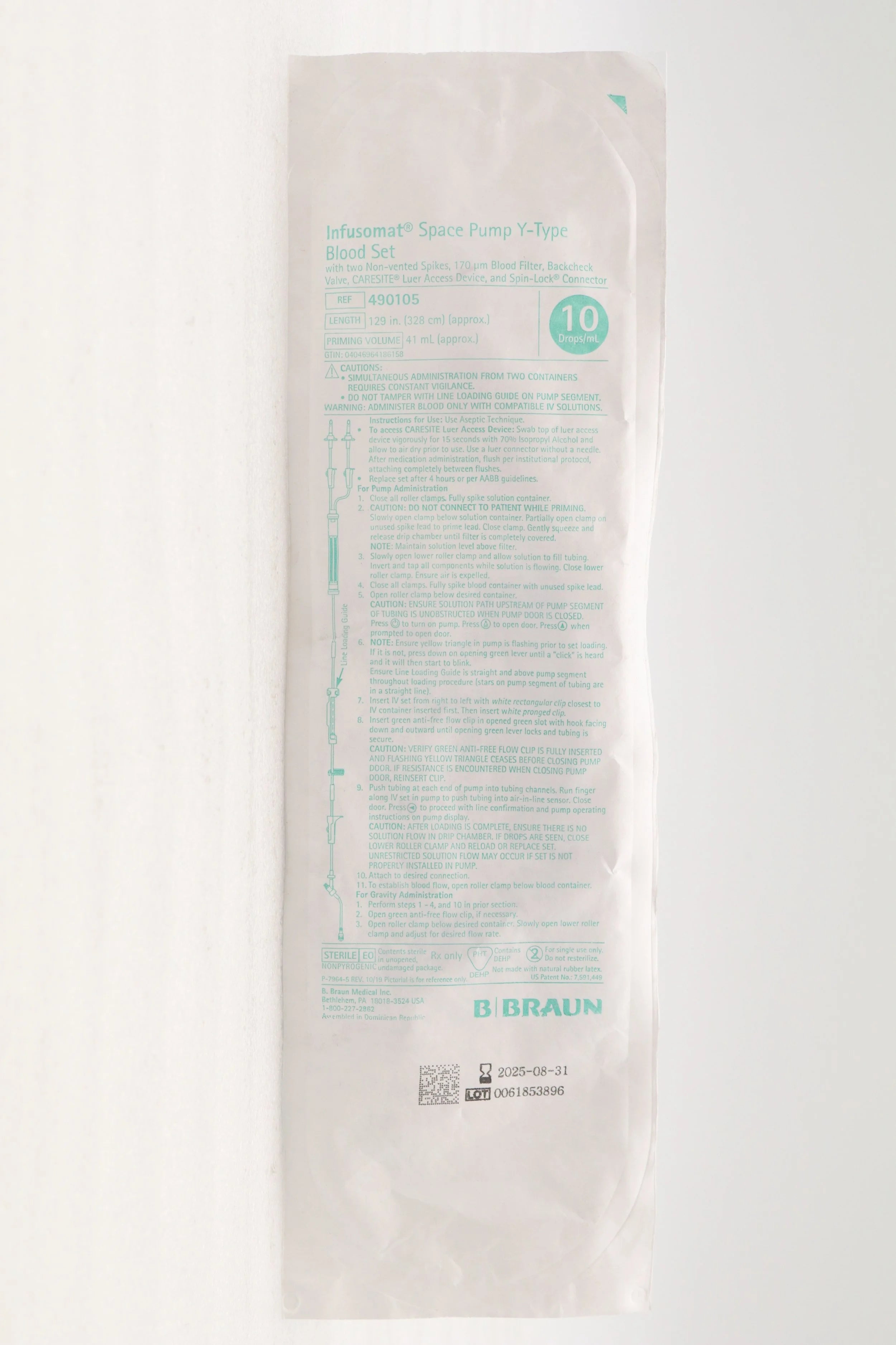 B Braun | 490105 | SET, BLOOD PUMP, Y-TYPE, CARESITE, 170MIC