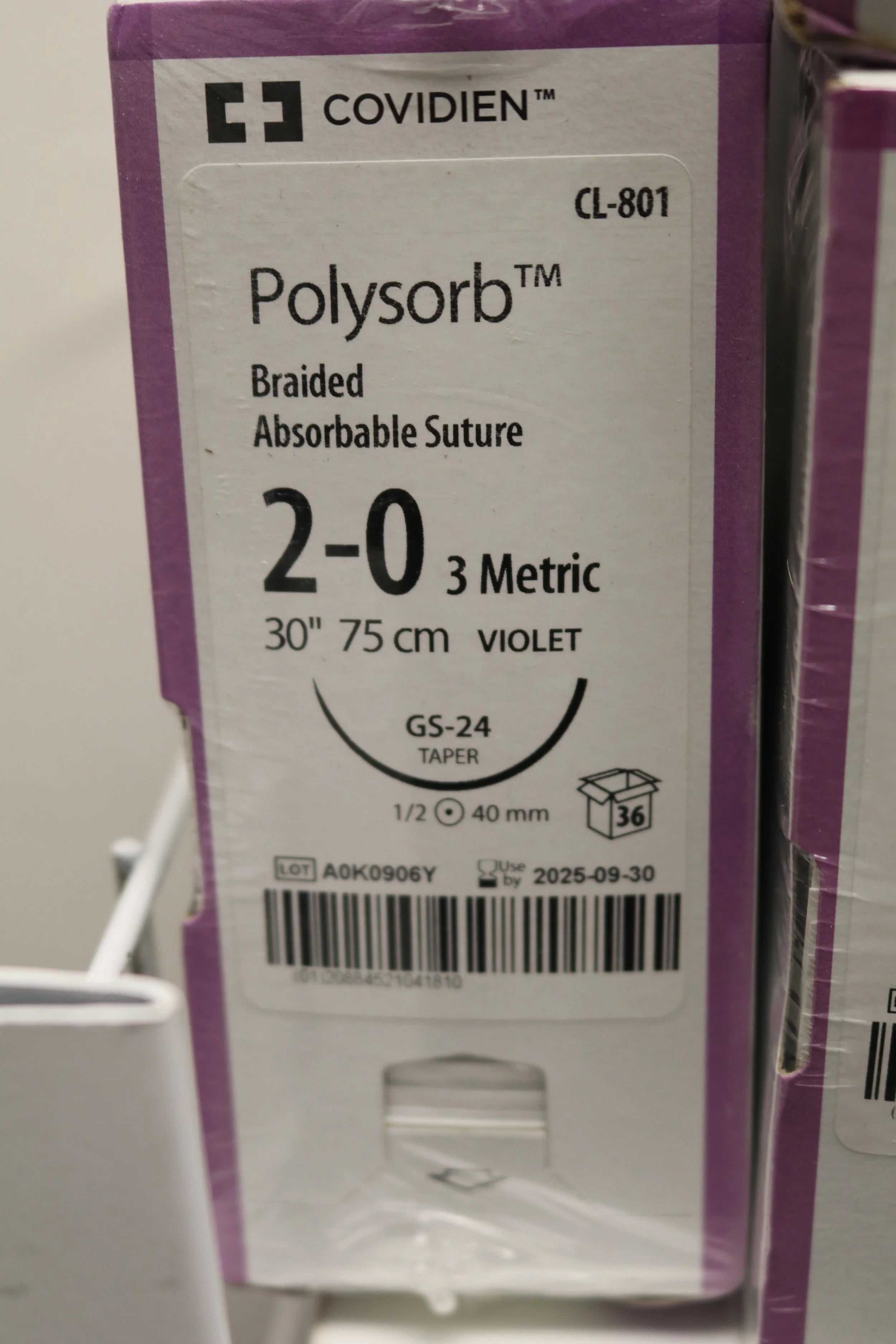 Covidien | CL-801 | Polysorb Braided Absorbable Suture 2-0 3 Metric 30" 75cm Violet