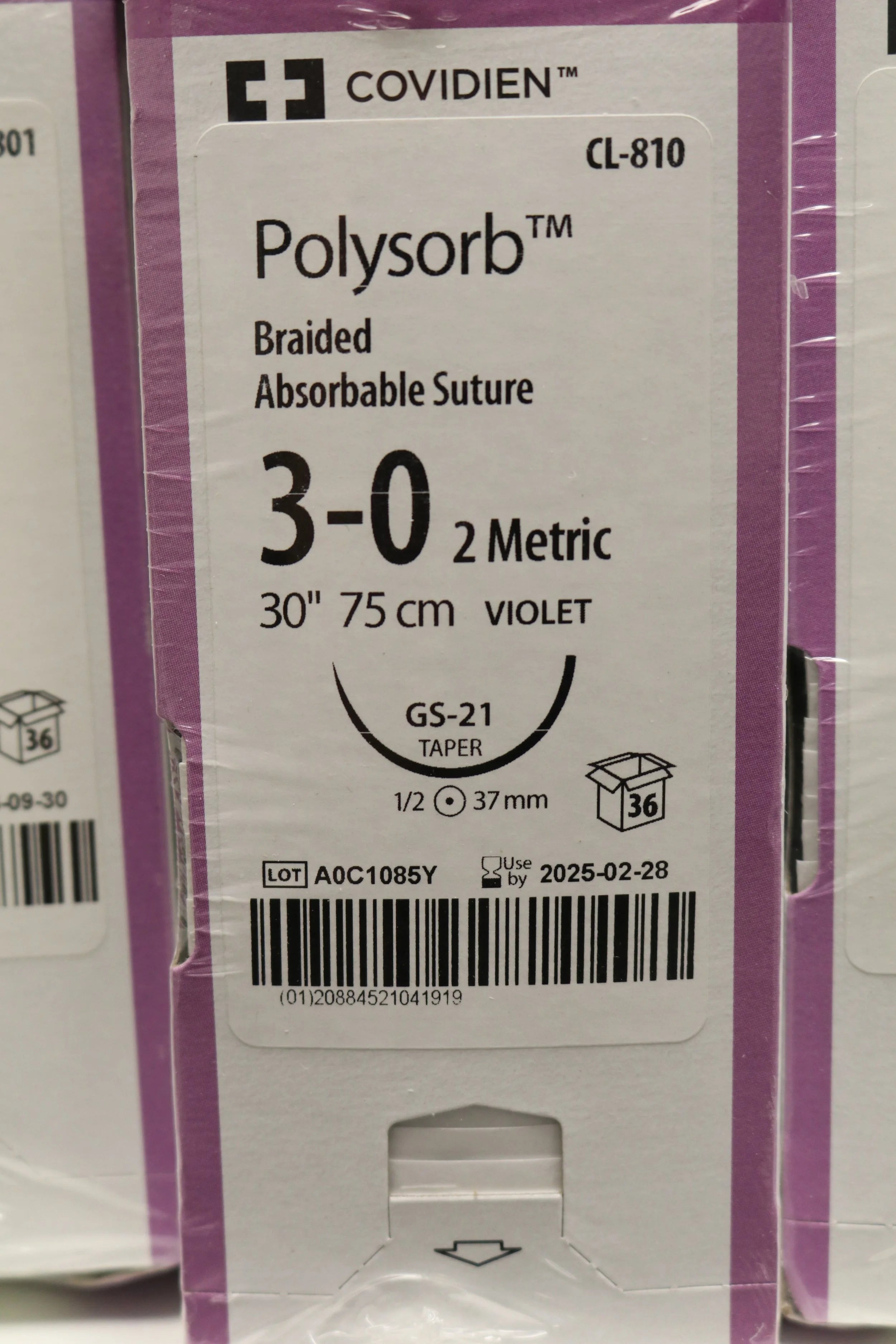 Covidien | CL-810 | Polysorb Braided Absorbable Suture 3-0 2 Metric 30" 75cm Violet