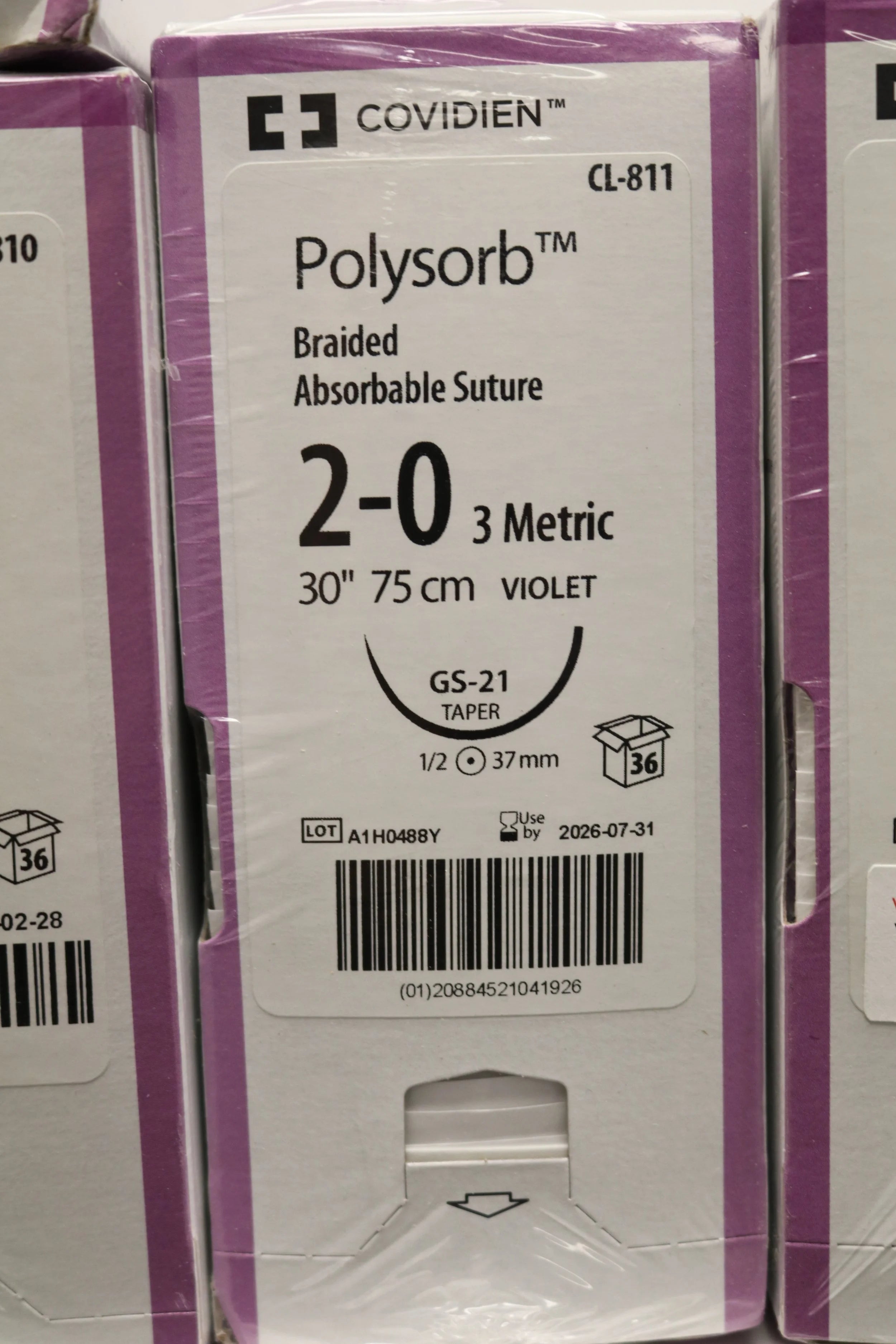 Covidien | CL-811 | Polysorb Braided Absorbable Suture 2-0 3 Metric 30" 75cm VIOLET
