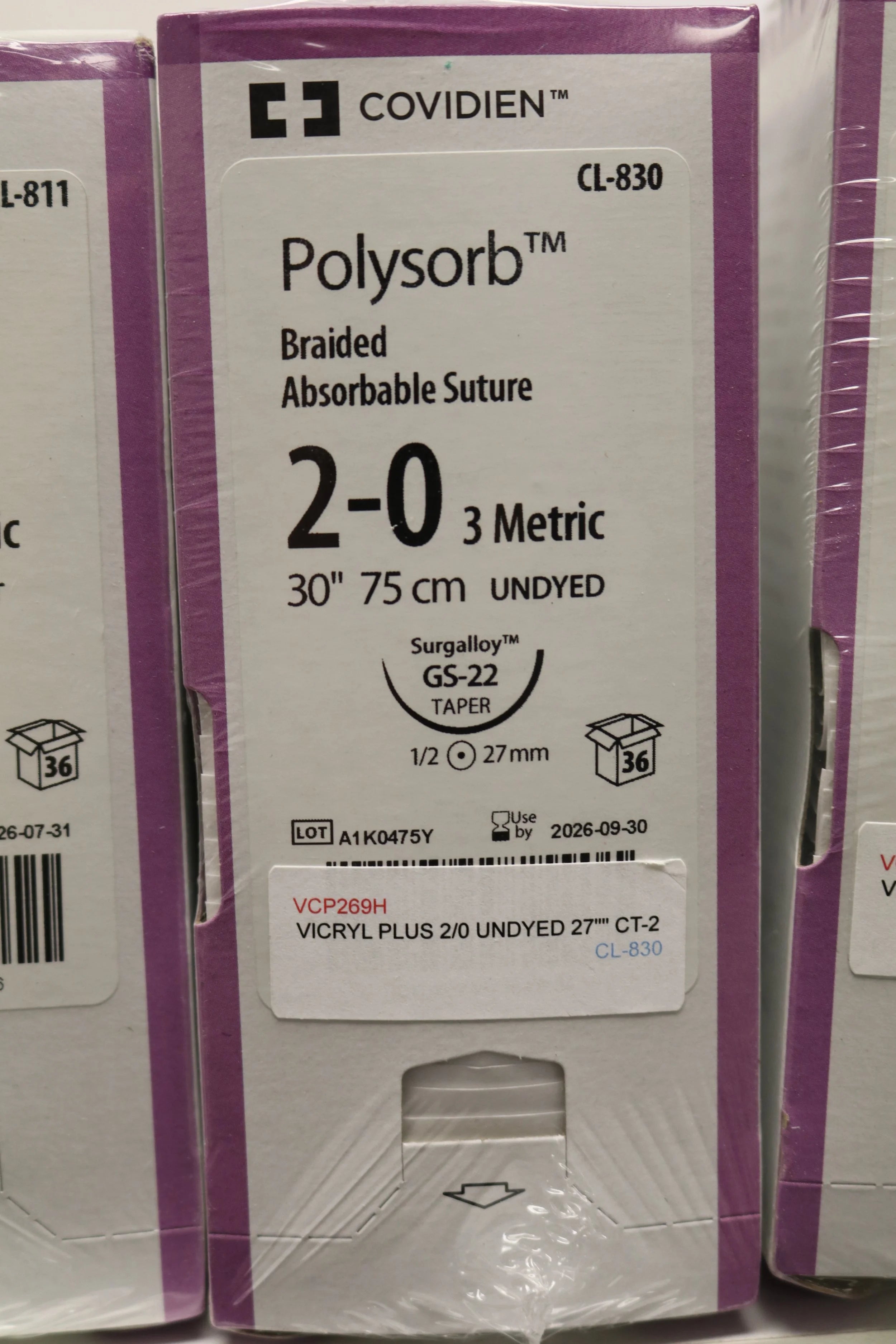 Covidien | CL-830 | Polysorb Braided Absorbable Suture 2-0 3 Metric 30" 75cm UNDYED