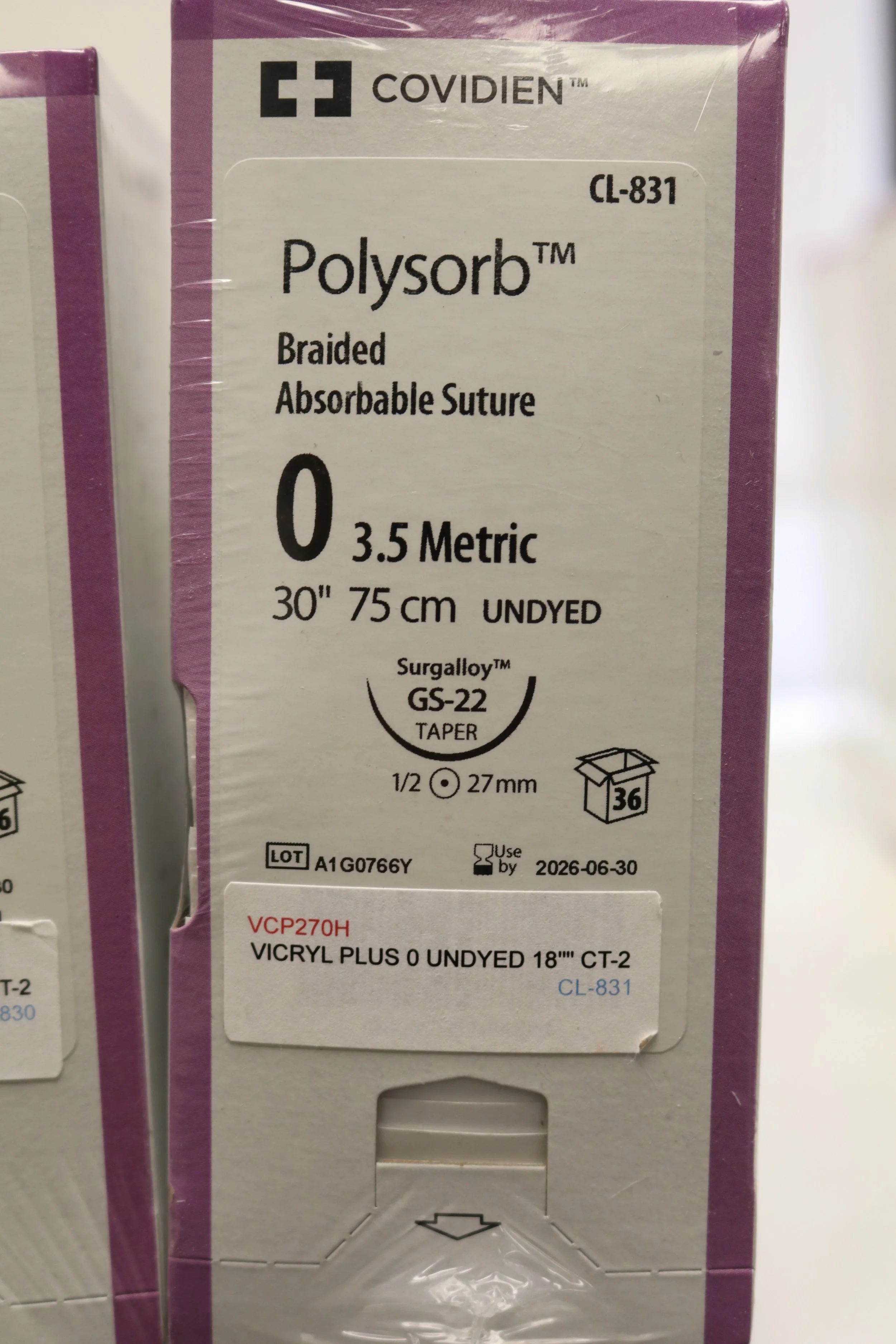 Covidien | CL-831 | Polysorb Braided Absorbable Suture 0 3.5 Metric 30" 75cm UNDYED