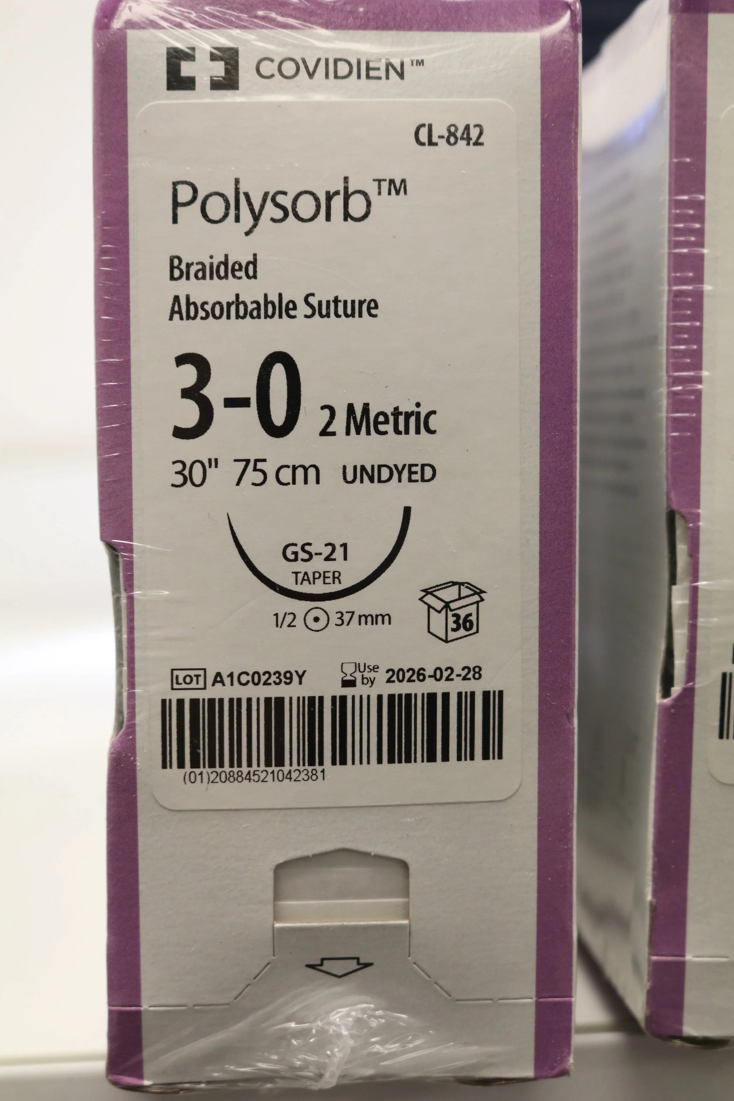 Covidien | CL-842 | Polysorb Braided Absorbable Suture 3-0 2 Metric 30" 75cm UNDYED