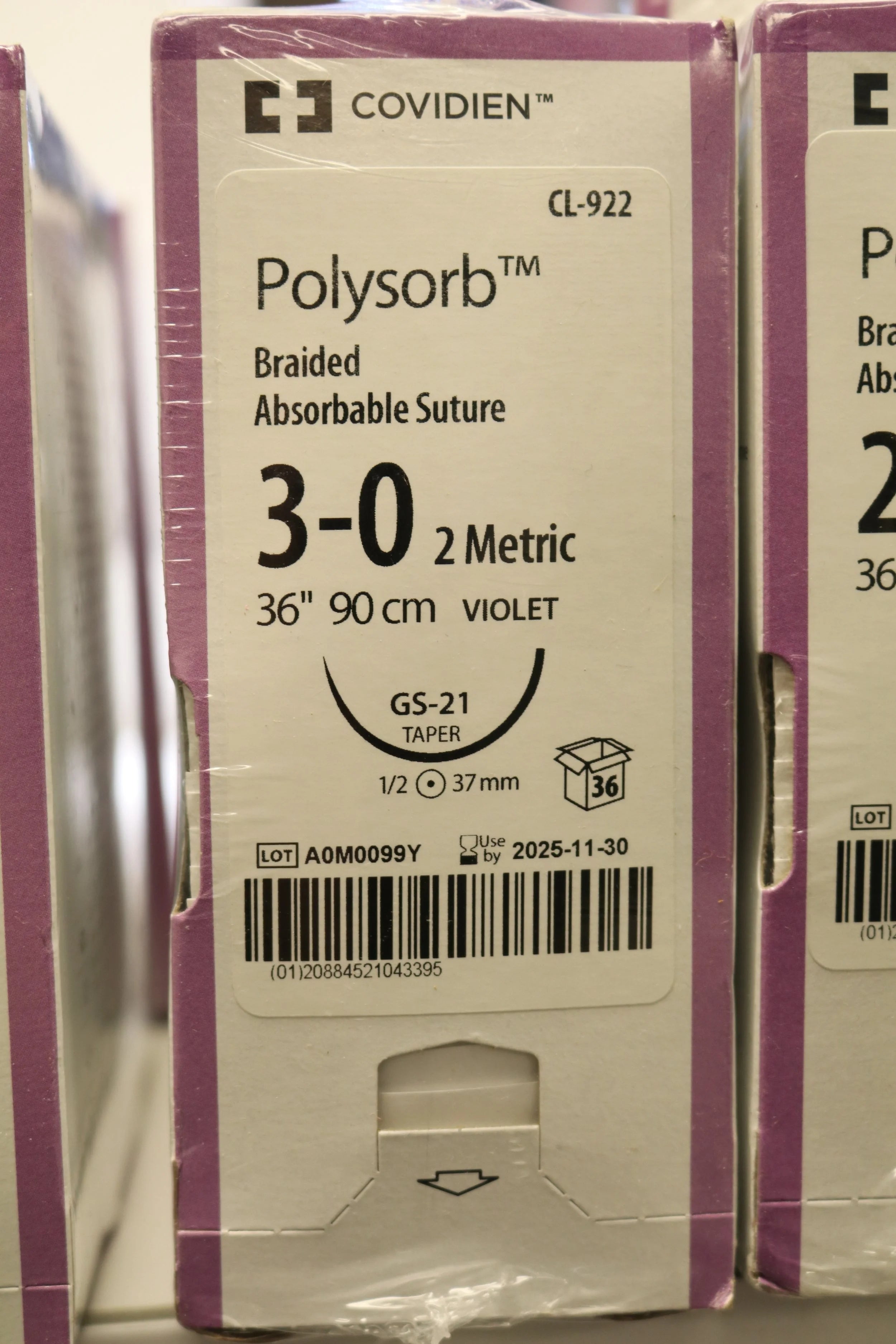 Covidien | CL-922 | Polysorb Braided Absorbable Suture 3-0 2 Metric 36" 90cm UNDYED