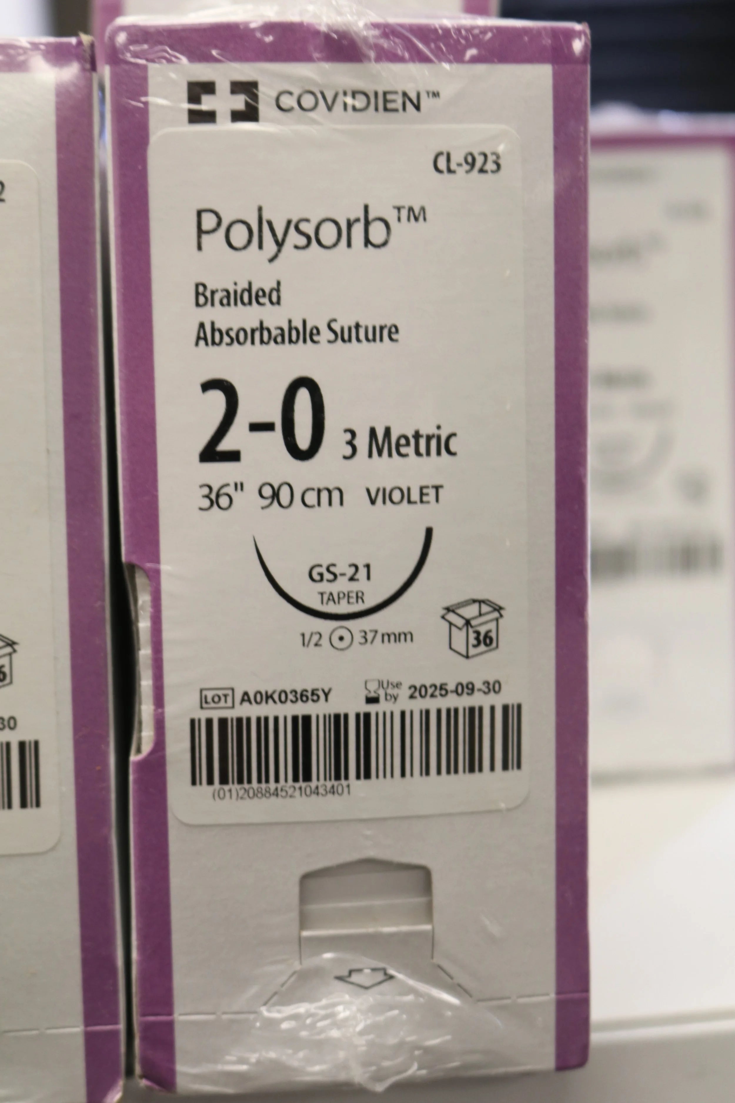 Covidien | CL-923 | Polysorb Braided Absorbable Suture 2-0 3 Metric 36" 90cm VIOLET