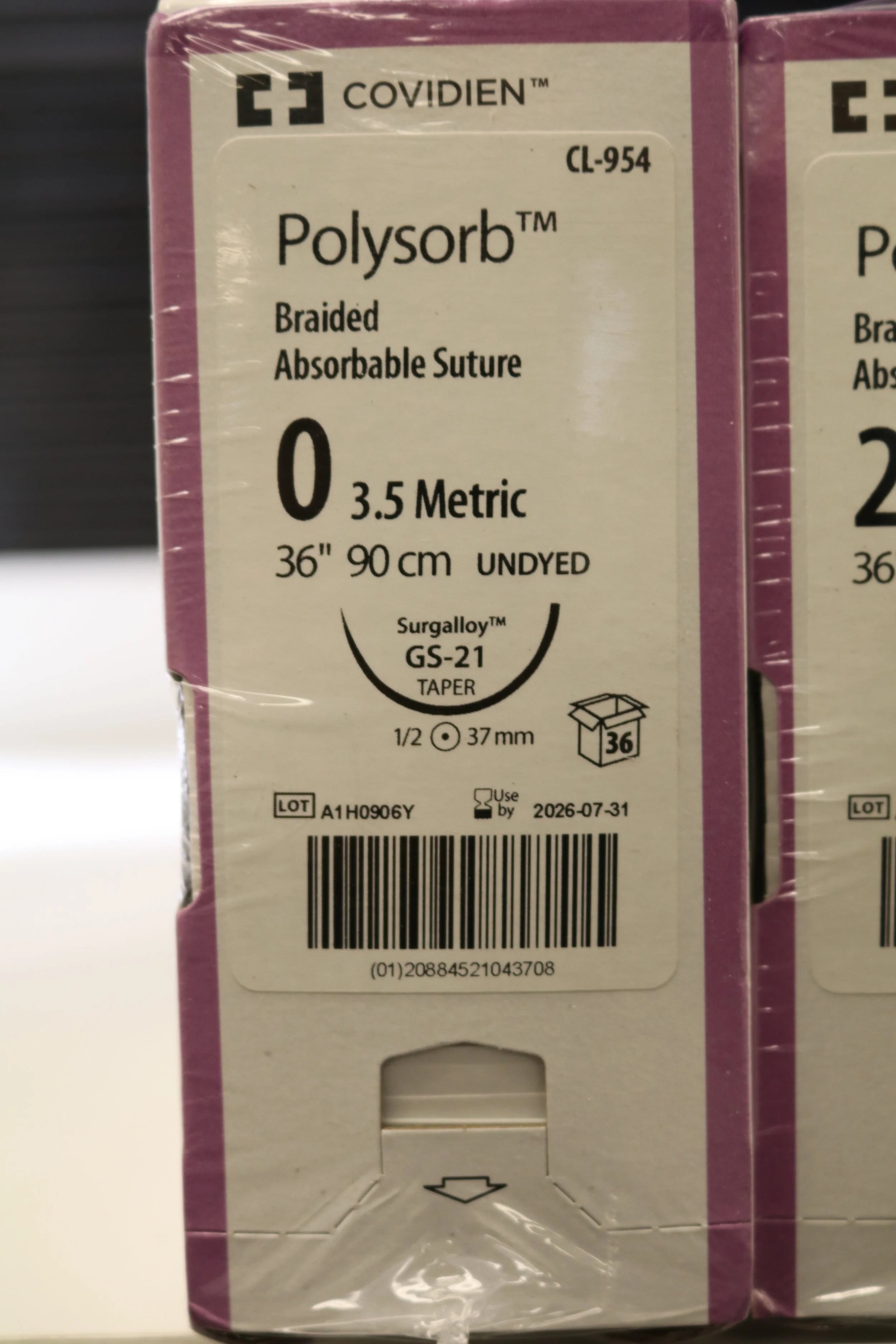 Covidien | CL-954 | Polysorb Braided Absorbable Suture 0 3.5 Metric 36" 90cm UNDYED