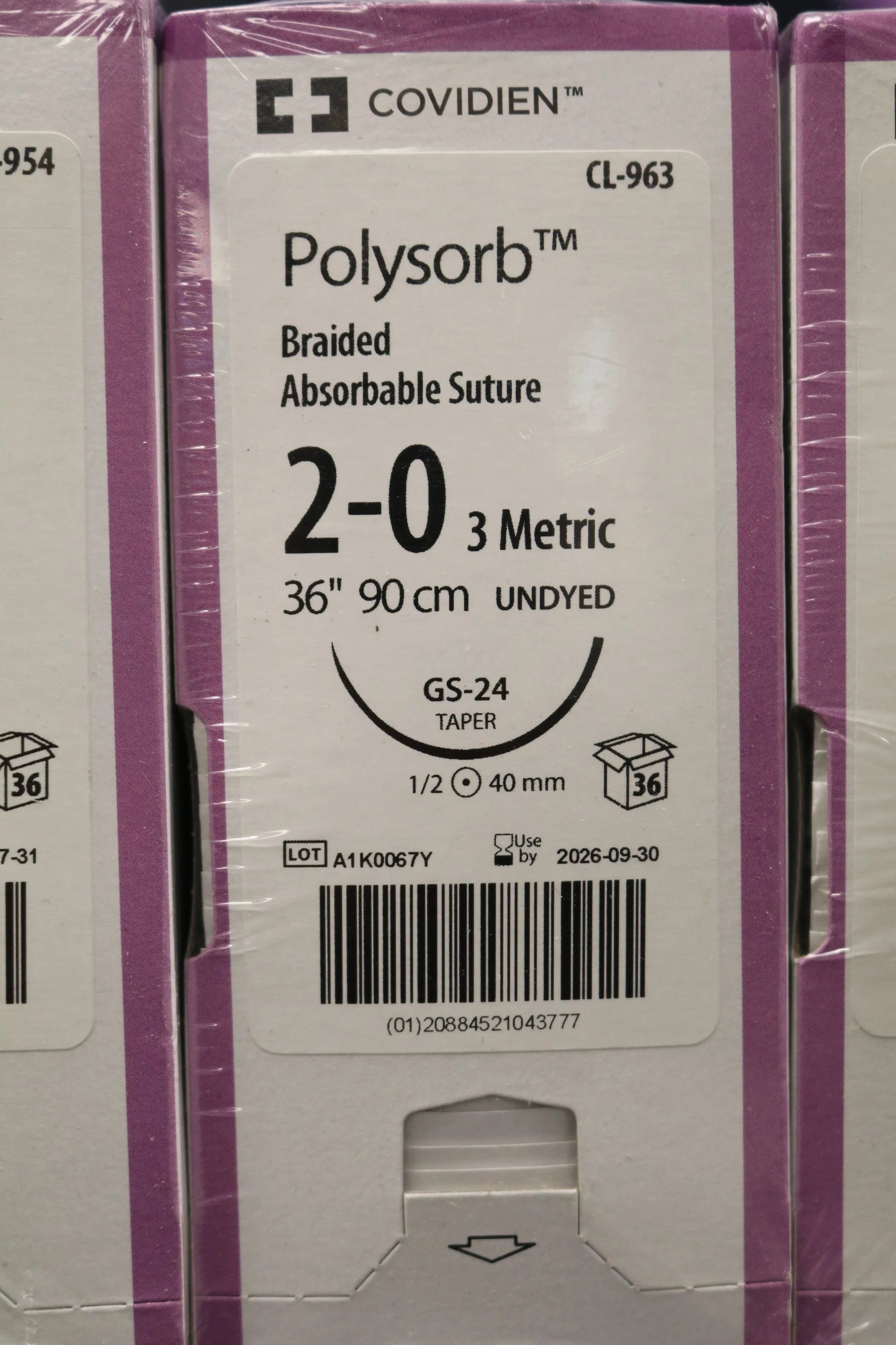Covidien | CL963 | Polysorb Braided Absorbable Suture 2-0 3.5 Metric 36" 90cm UNDYED CL-963