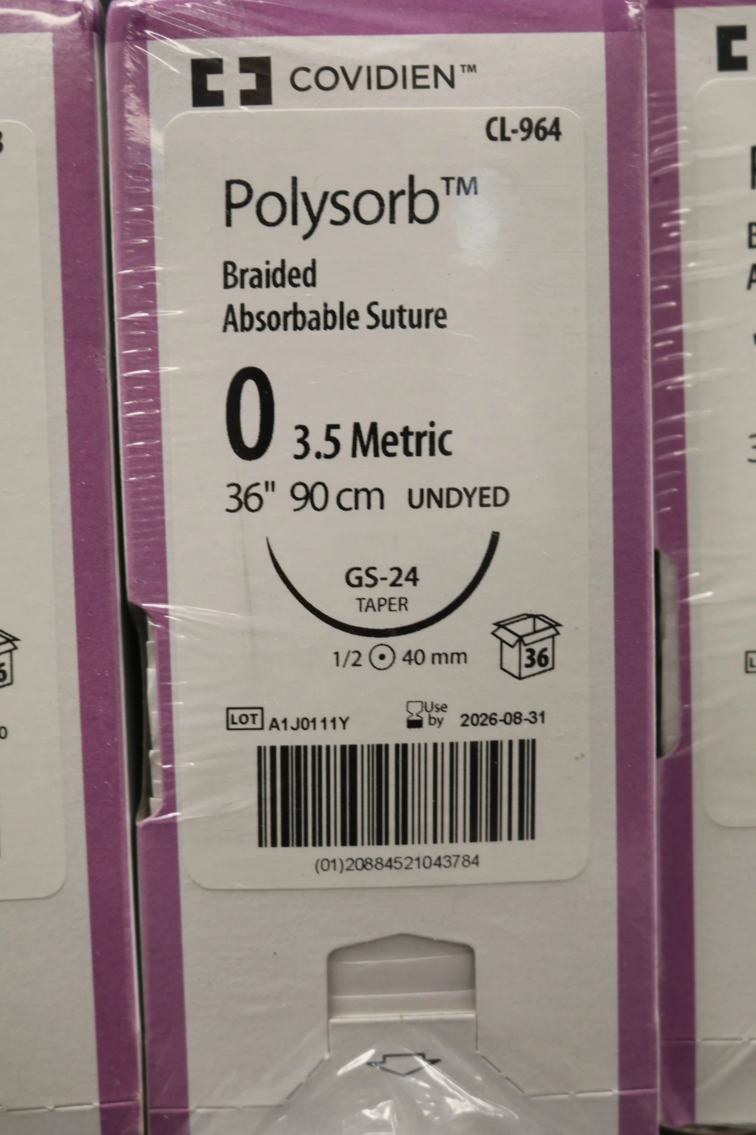 Covidien | CL-964 | Polysorb Braided Absorbable Suture 0 3.5 Metric 36" 90cm UNDYED