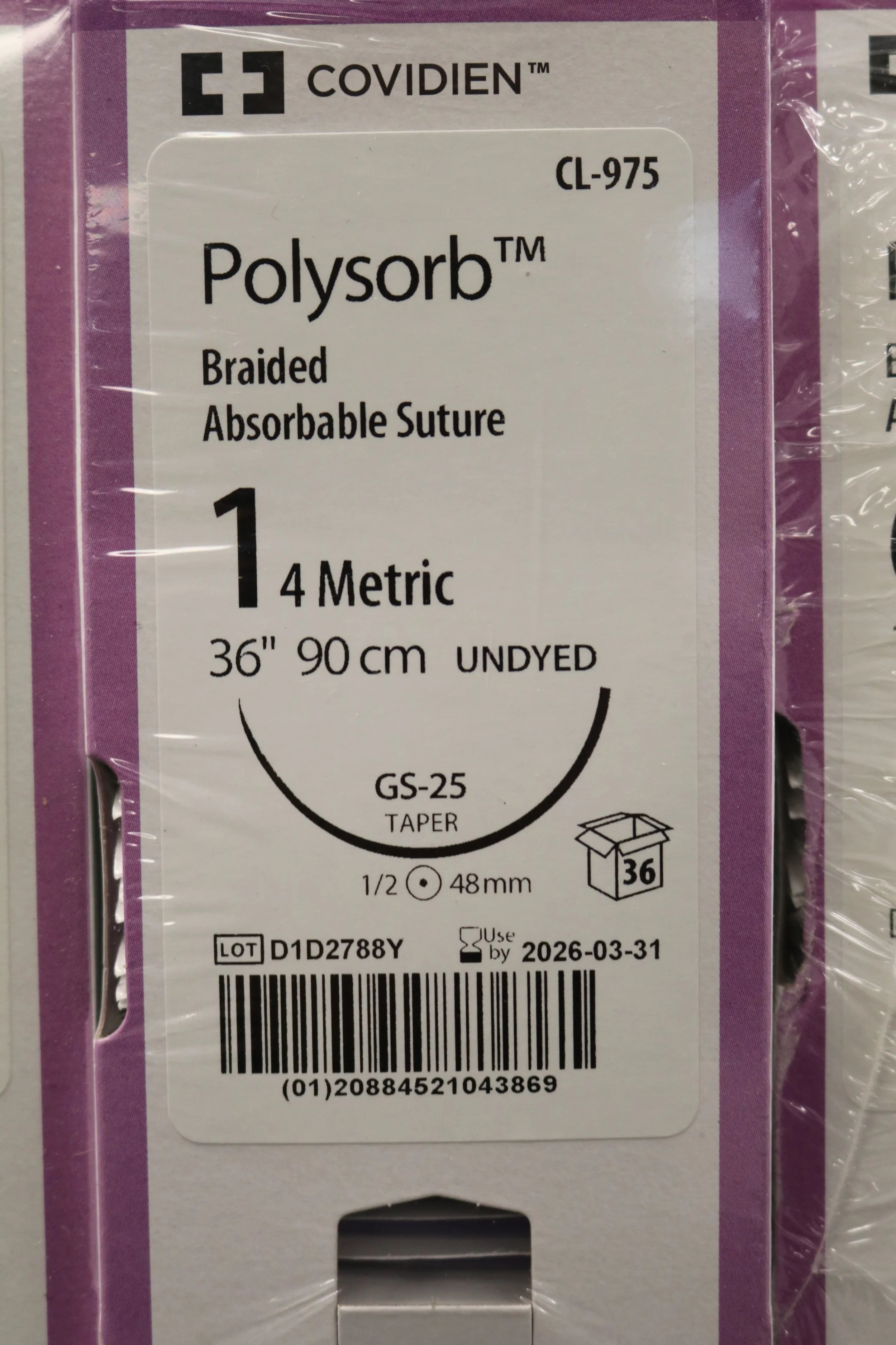 Covidien | CL-975 | Polysorb Braided Absorbable Suture 1 4 Metric 36" 90cm UNDYED